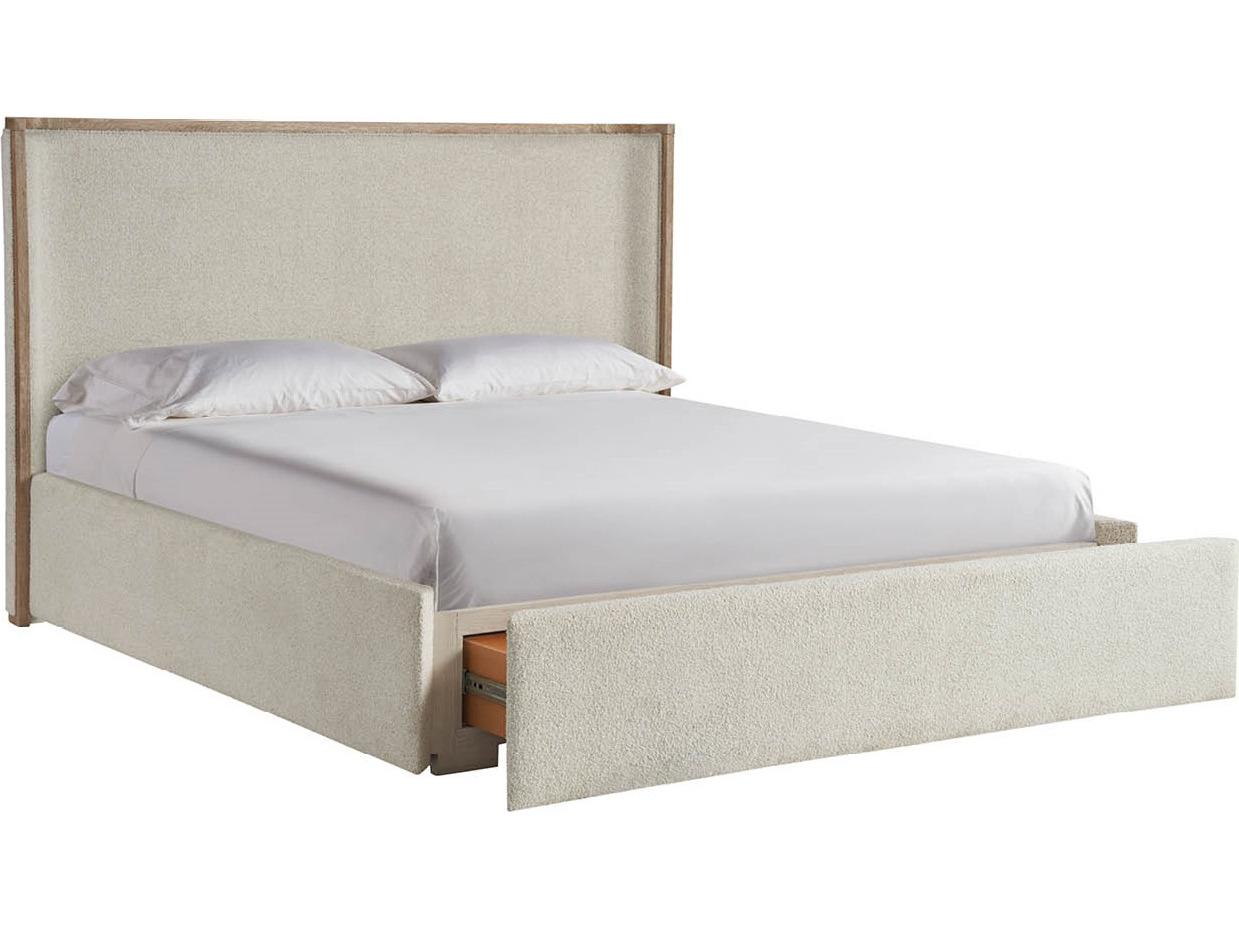 Universal Furniture Avaline Beige Oak Wood Upholstered King Panel Bed