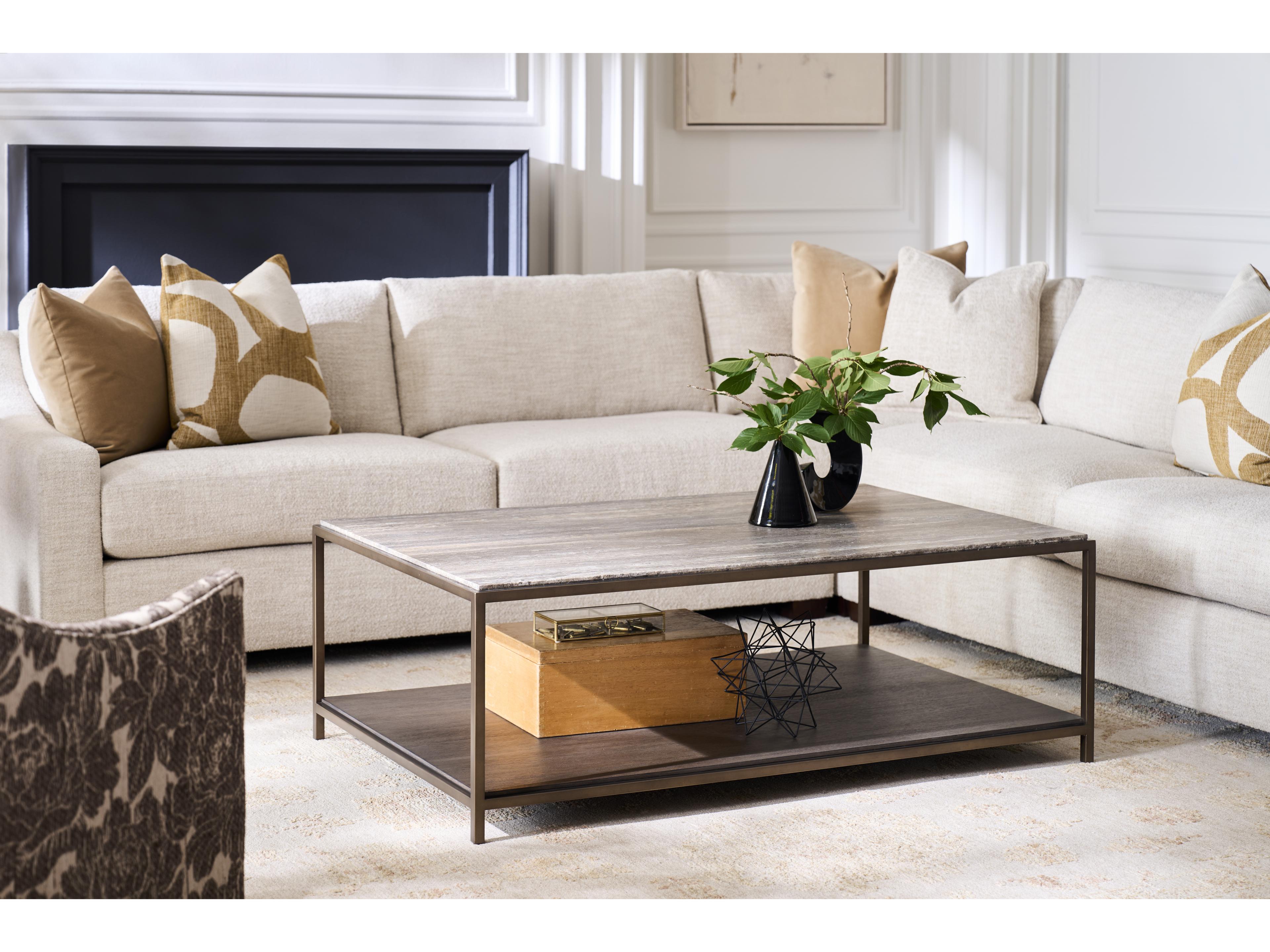 Universal Furniture Montclair Rectangular Wood Smioked Gold And Travertine Coffee Table