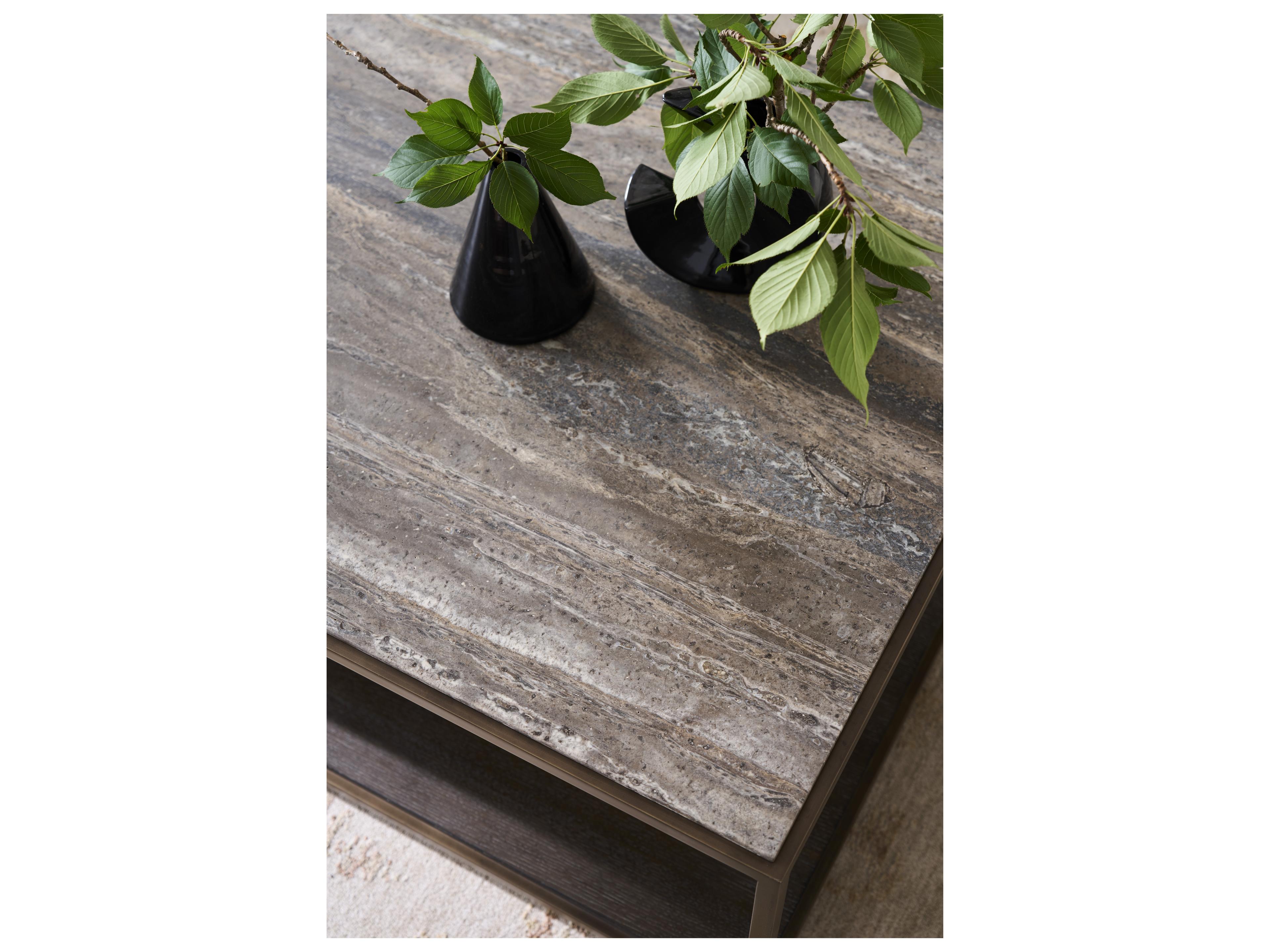 Universal Furniture Montclair Rectangular Wood Smioked Gold And Travertine Coffee Table