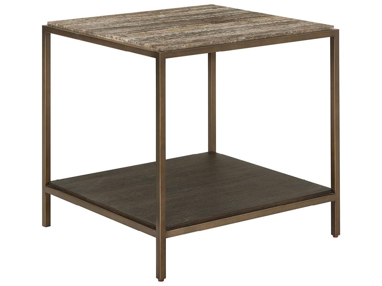 Universal Furniture Montclair Square Wood Smioked Gold And Travertine End Table