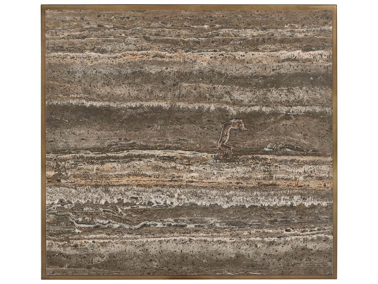 Universal Furniture Montclair Square Wood Smioked Gold And Travertine End Table