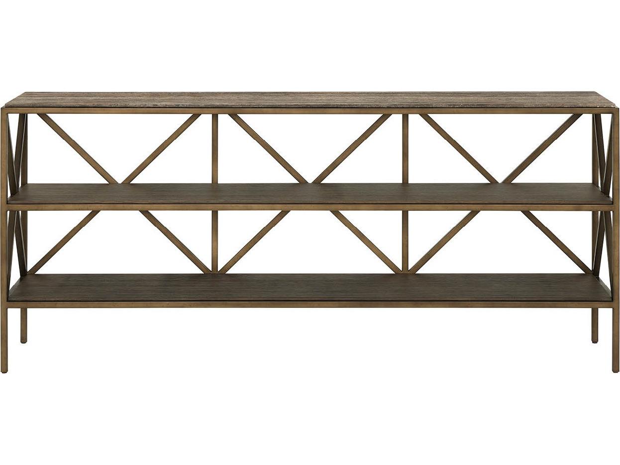 Universal Furniture Montclair Rectangular Wood Smioked Gold And Travertine Console Table