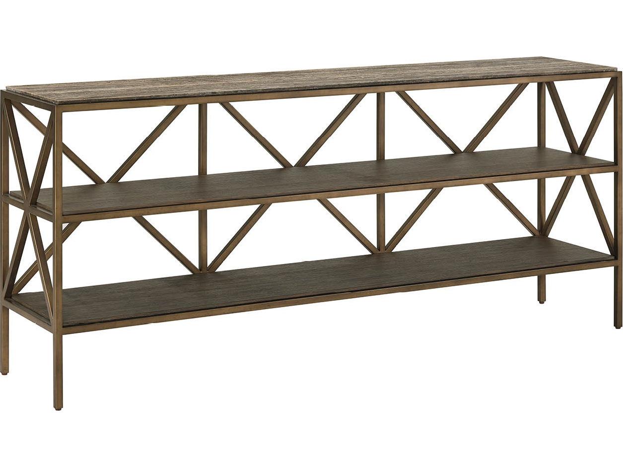 Universal Furniture Montclair Rectangular Wood Smioked Gold And Travertine Console Table