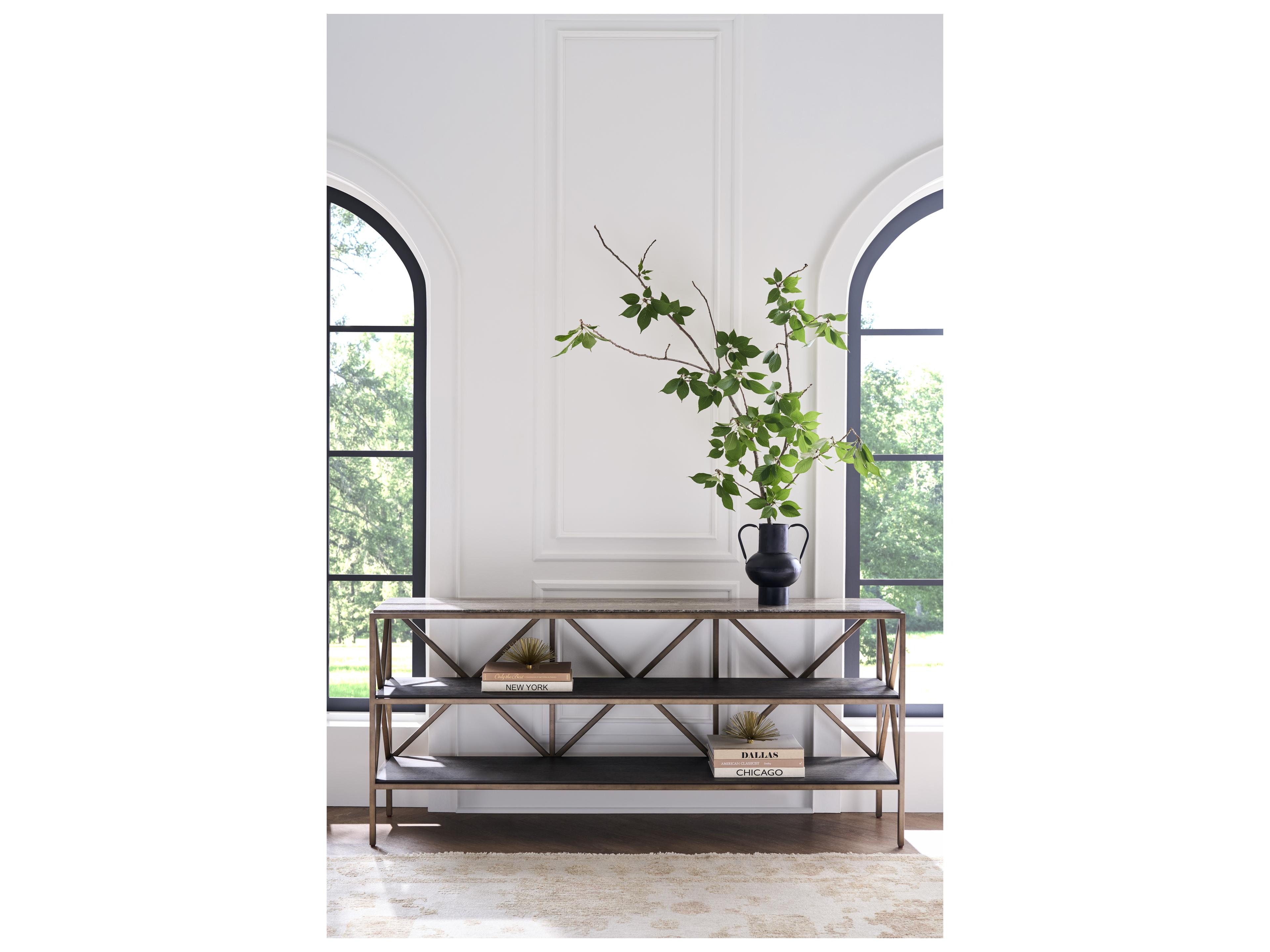 Universal Furniture Montclair Rectangular Wood Smioked Gold And Travertine Console Table