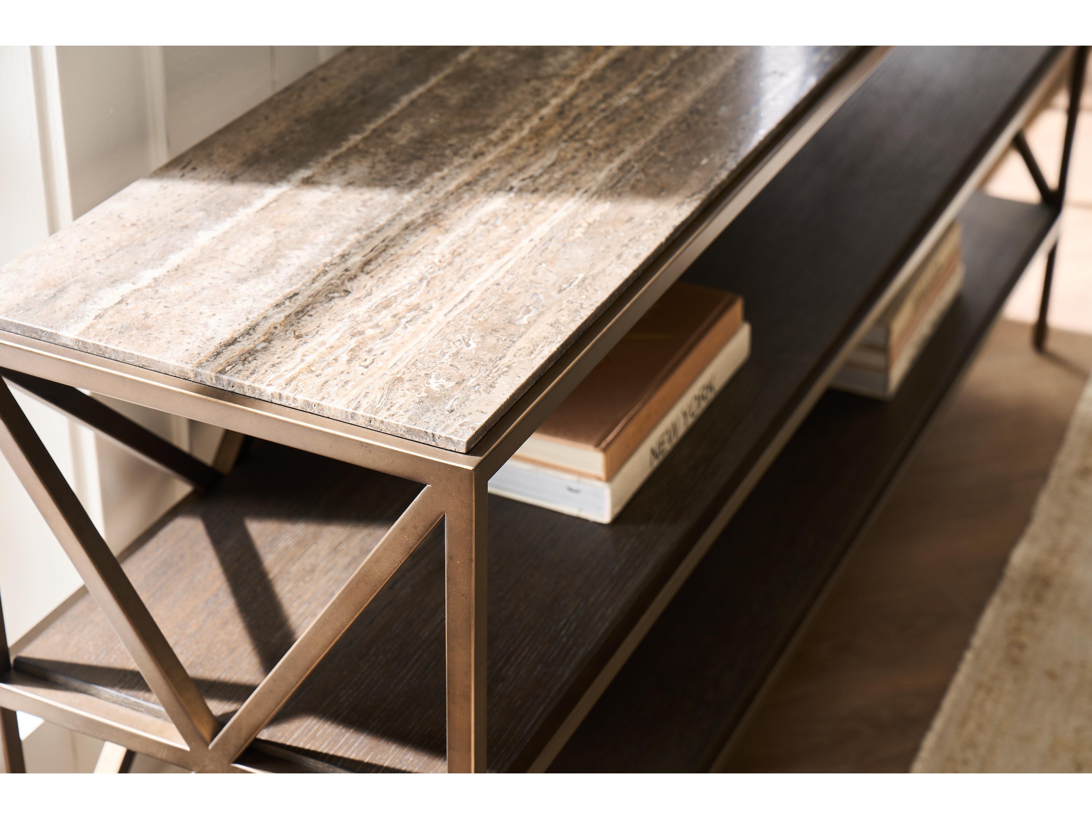 Universal Furniture Montclair Rectangular Wood Smioked Gold And Travertine Console Table