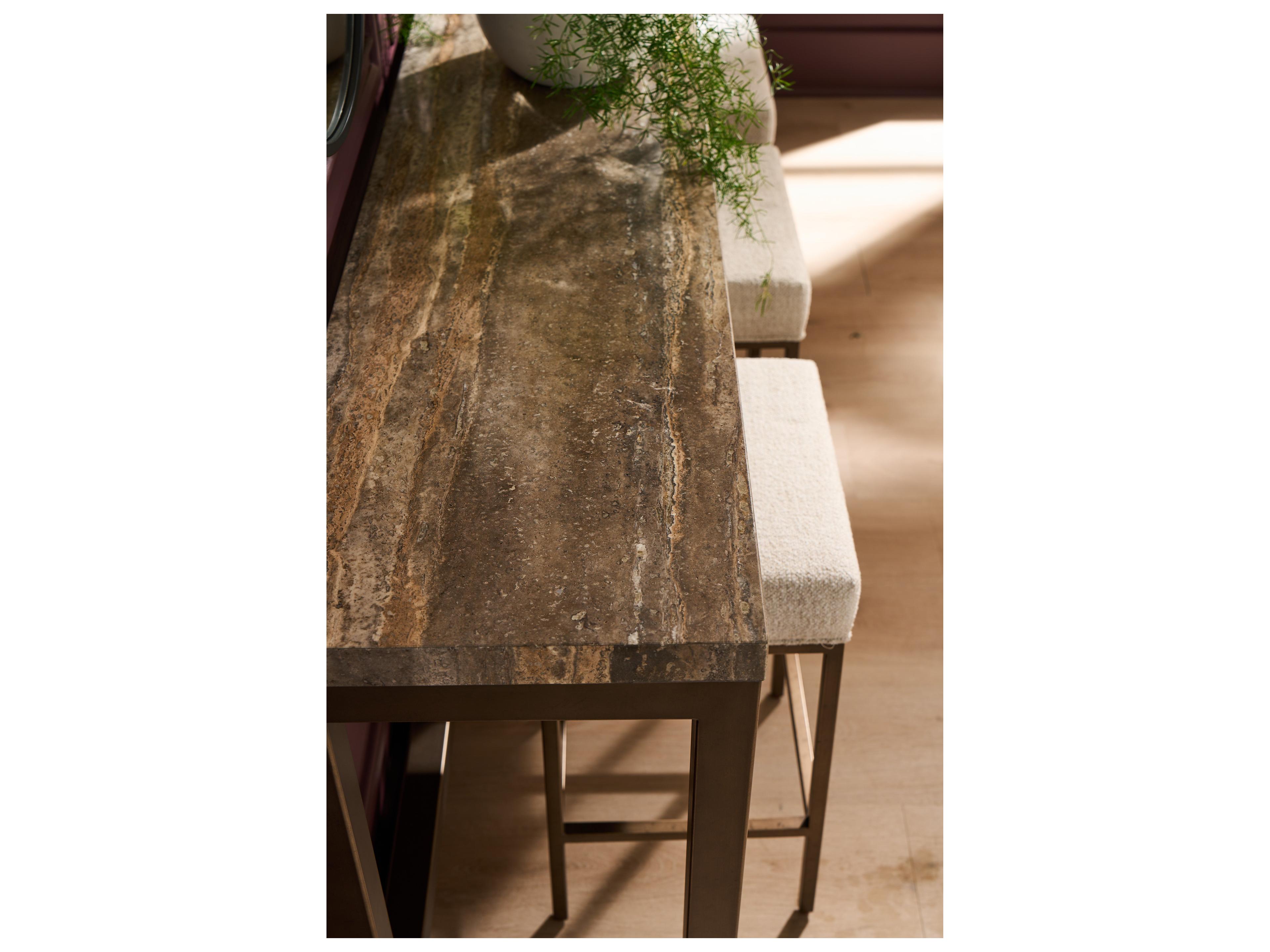 Universal Furniture Montclair Rectangular Wood Smioked Gold And Travertine Console Table