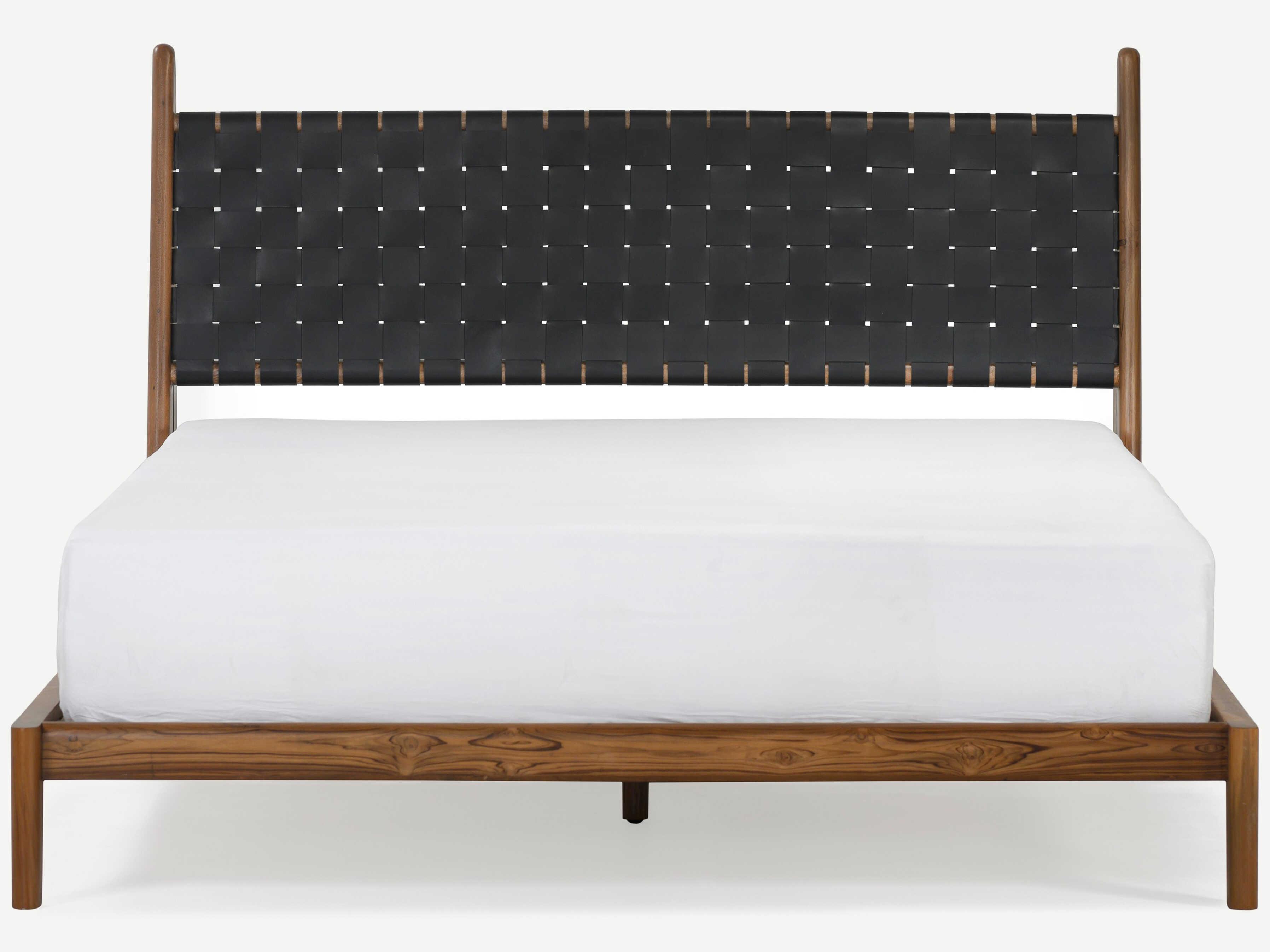 Union Home Cove Porto Natural Brown Oak Wood Upholstered Queen Platform Bed