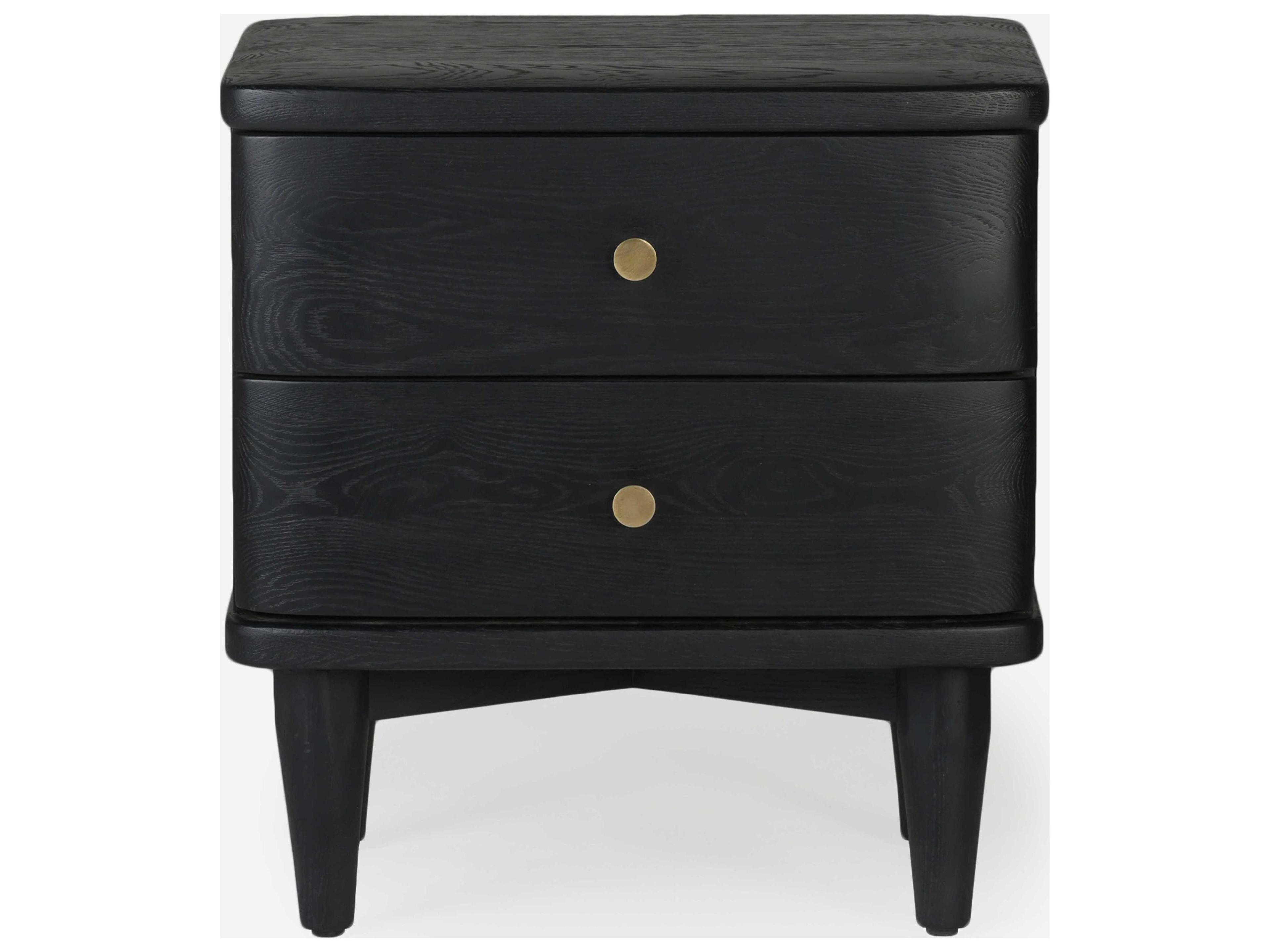 Union Home Daniel 2-Drawers Black Oak Wood Nightstand
