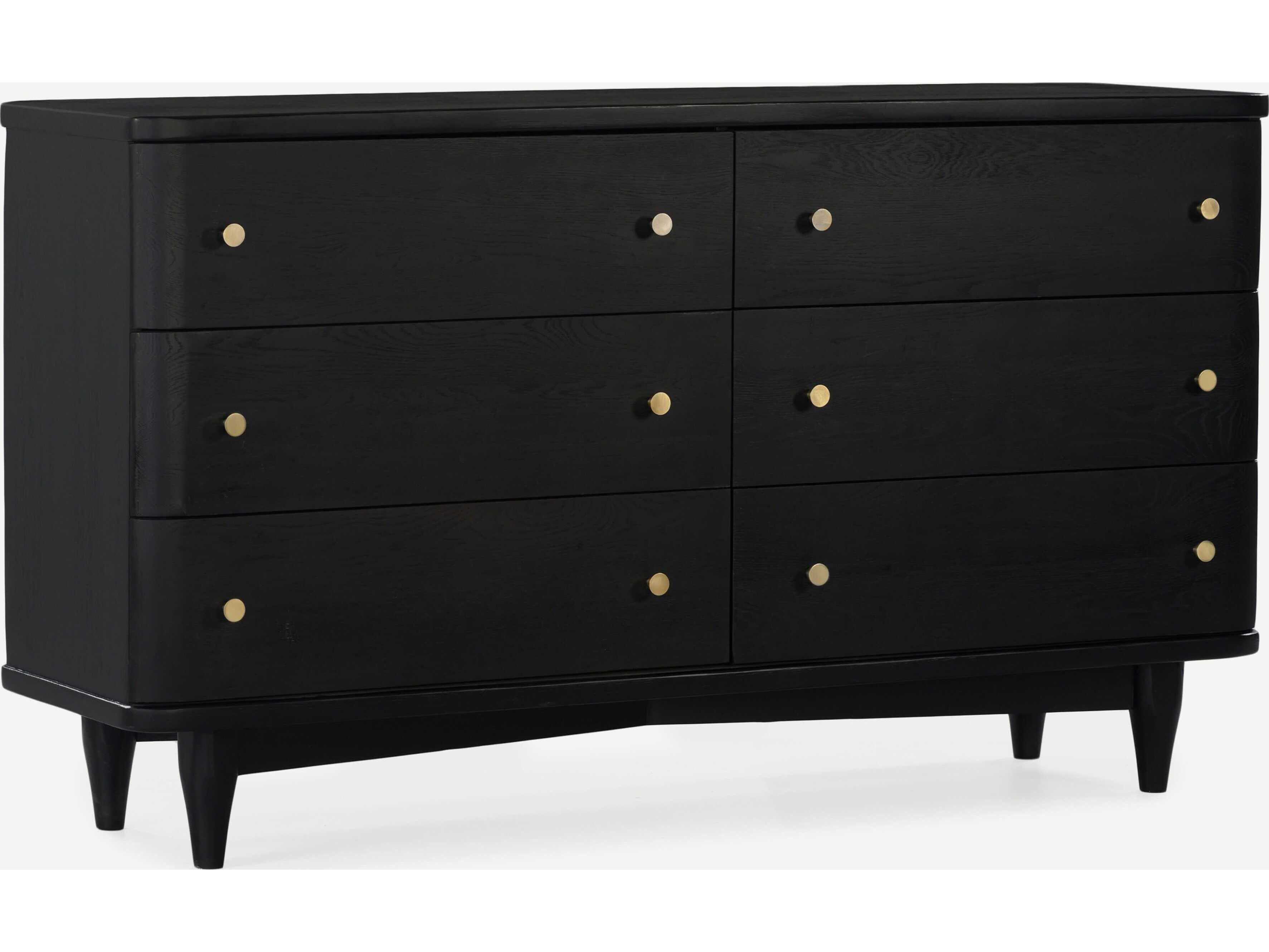 Union Home Daniel 6-Drawers Black Oak Wood Double Dresser