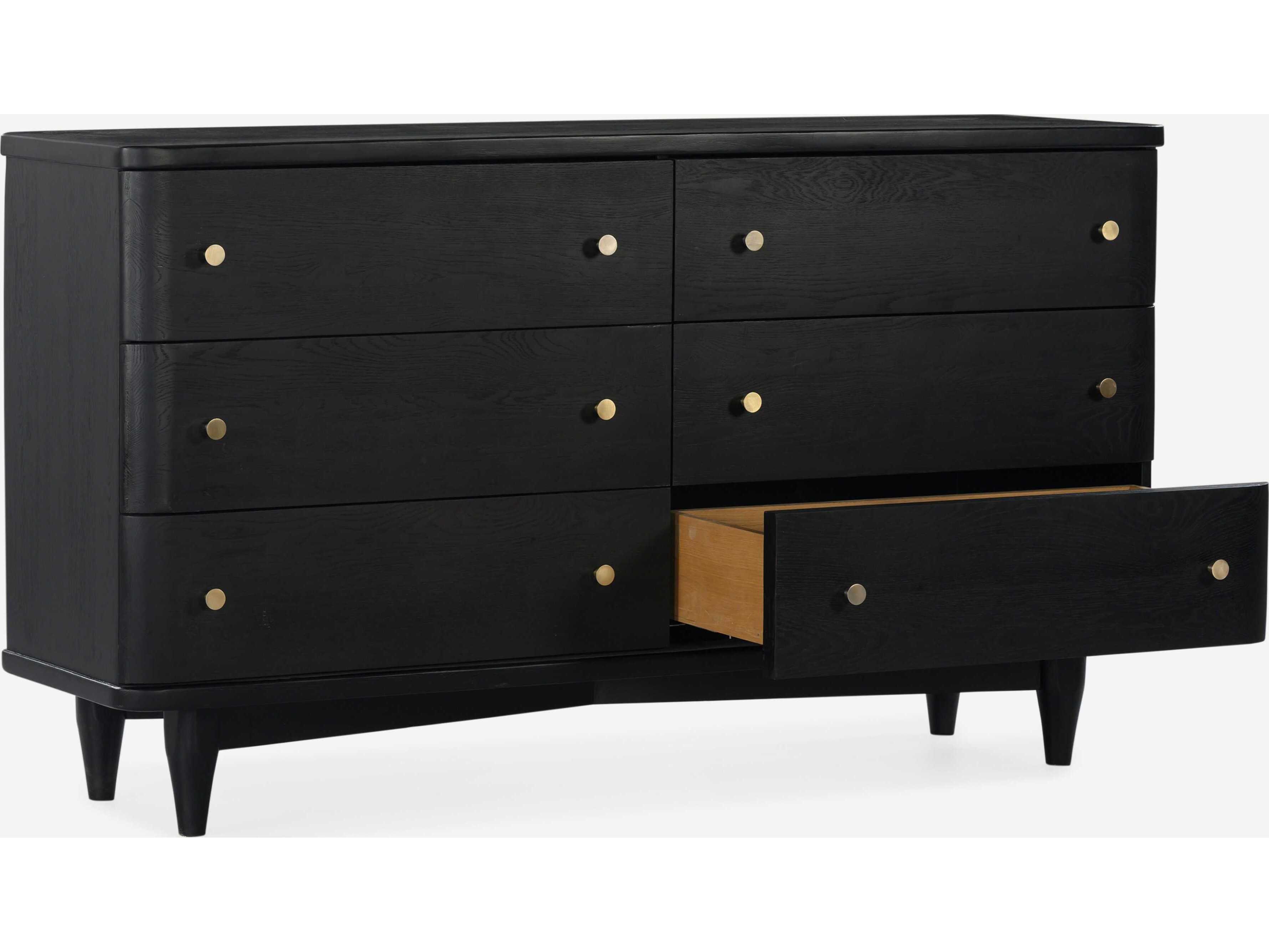 Union Home Daniel 6-Drawers Black Oak Wood Double Dresser