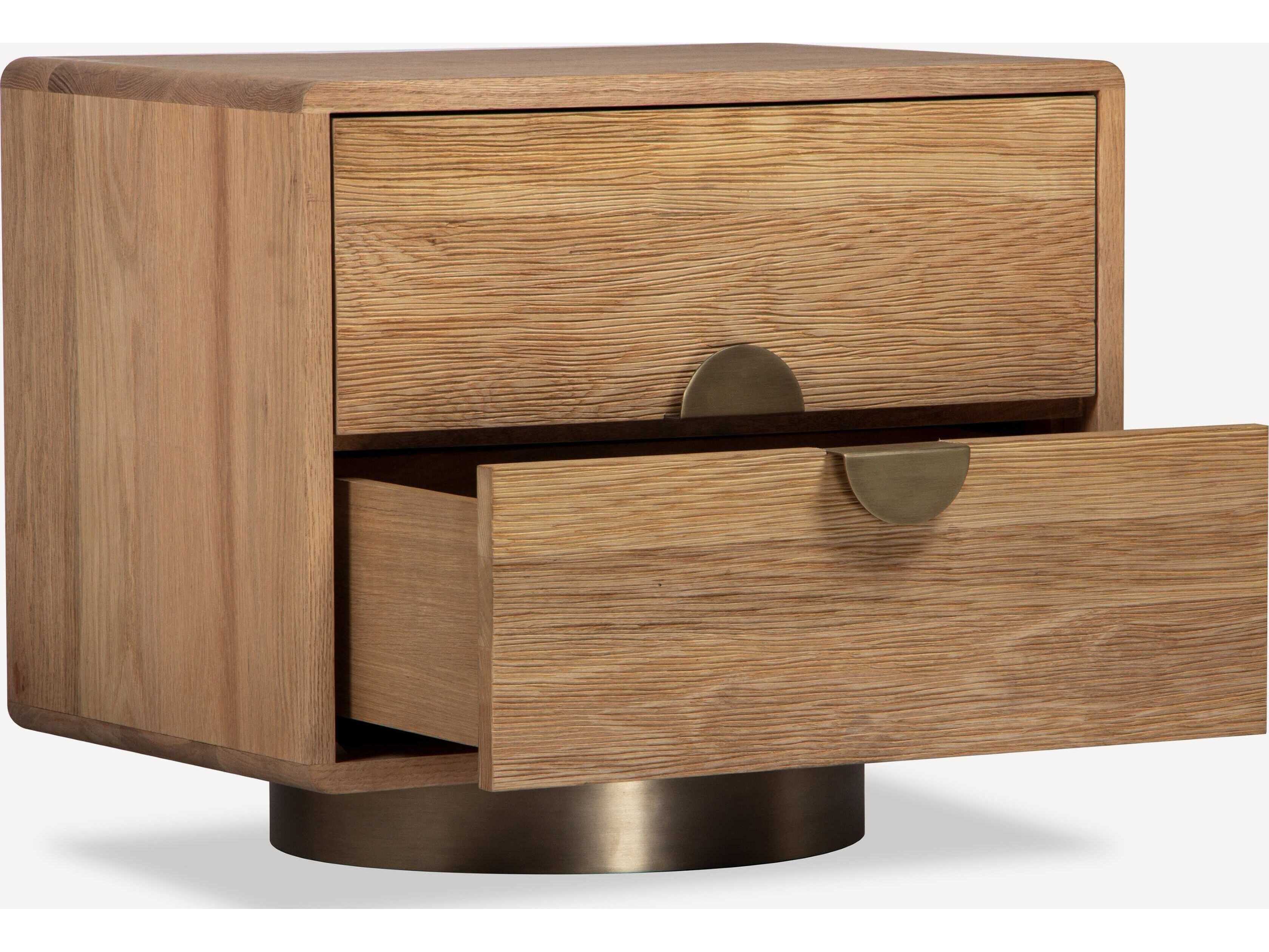 Union Home Podium 2-Drawers Brown Oak Wood Nightstand