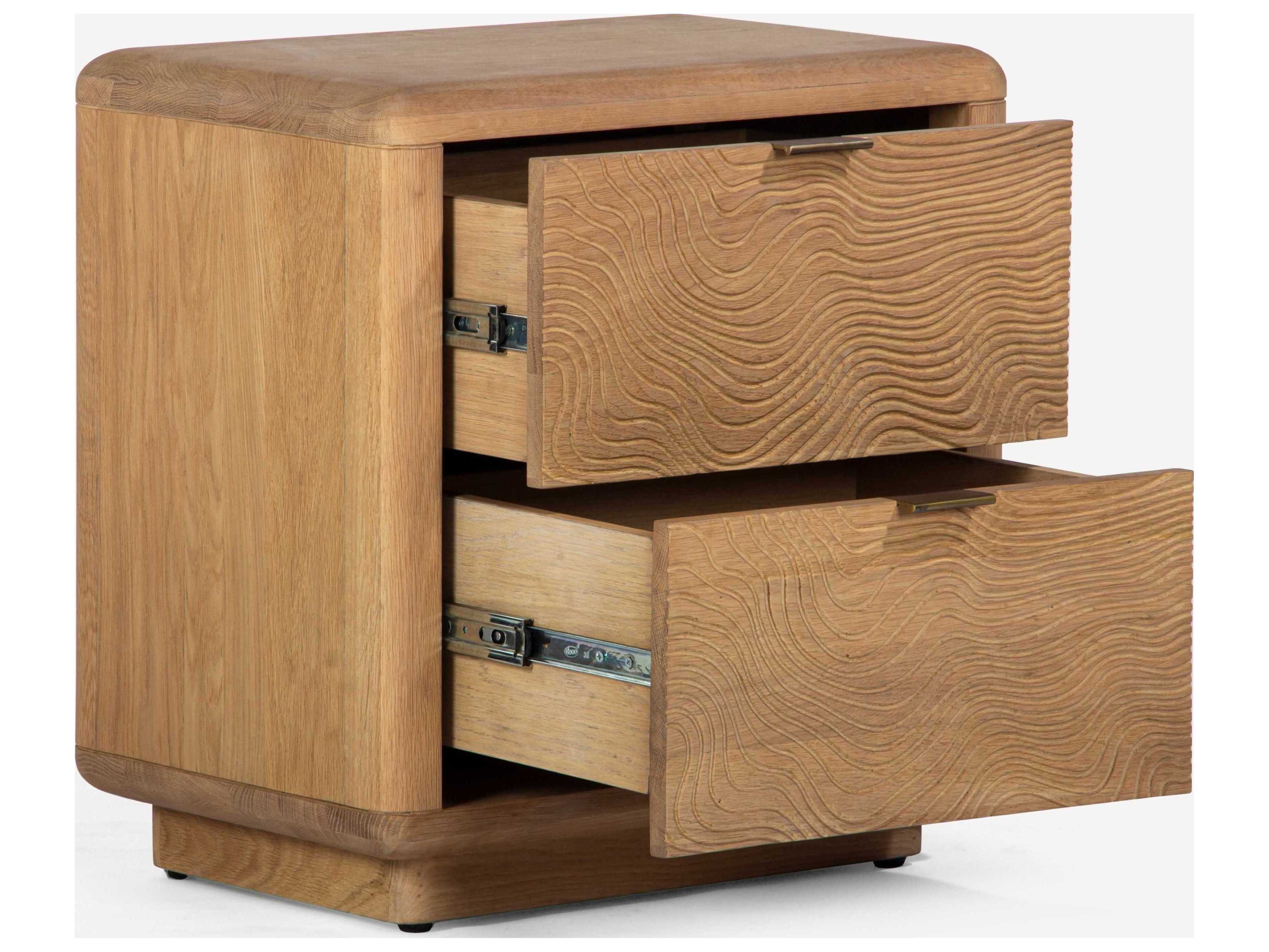 Union Home Textured 2-Drawers Oak Wood Nightstand