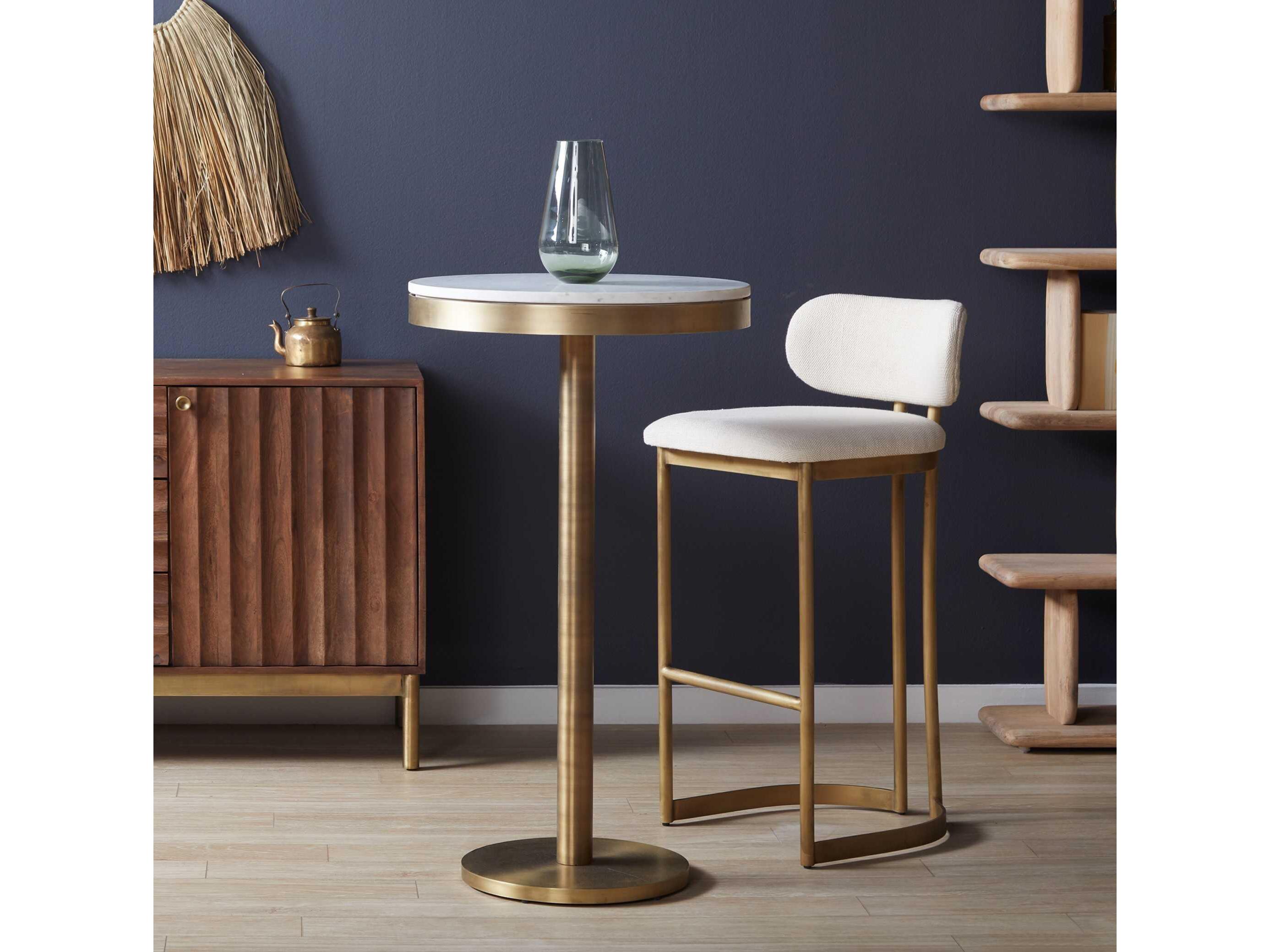 Union Home Shay Antique Brass Round Marble Bar Table