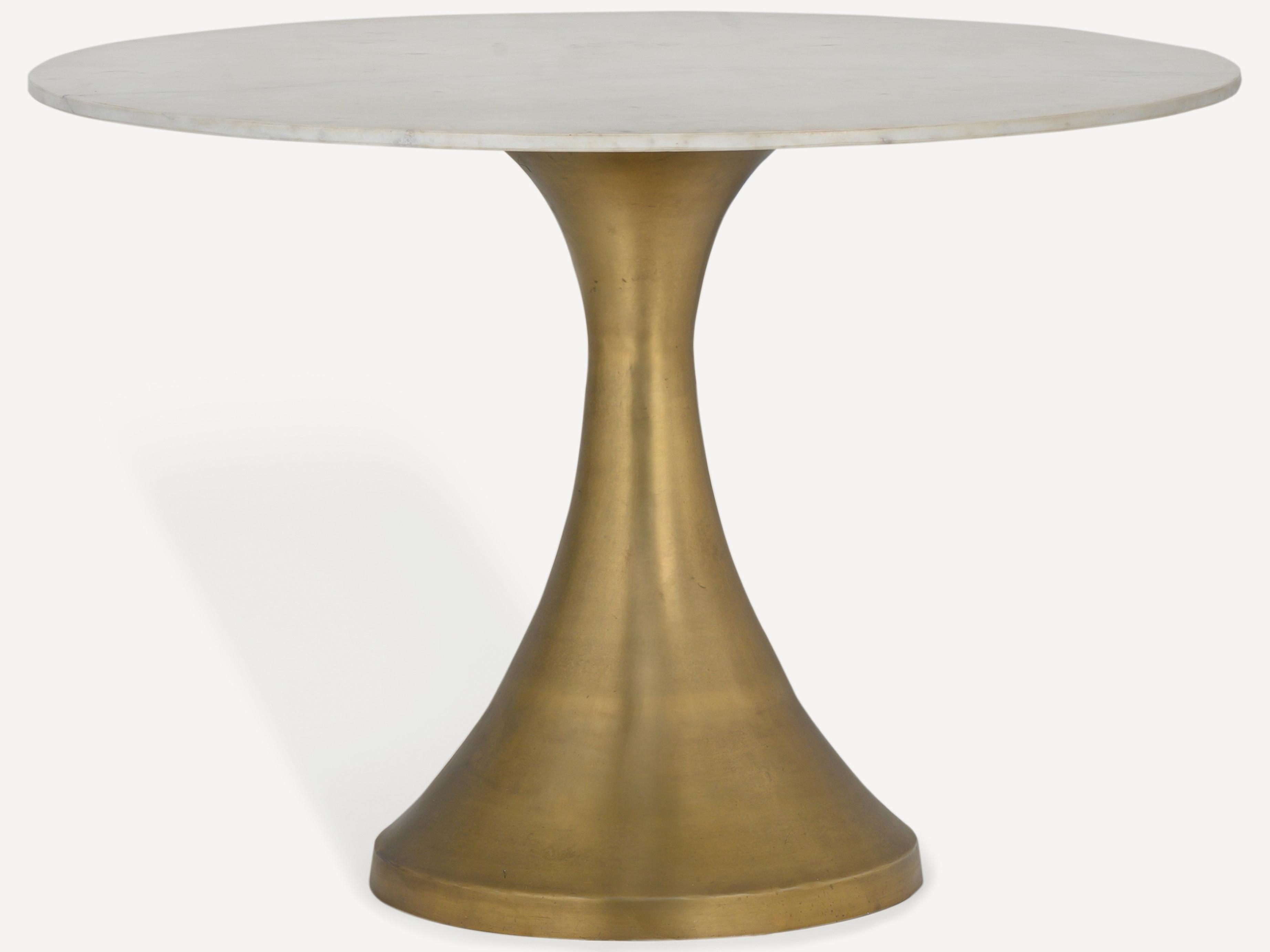 Union Home Funnel Round Marble Antique Brass Dining Table