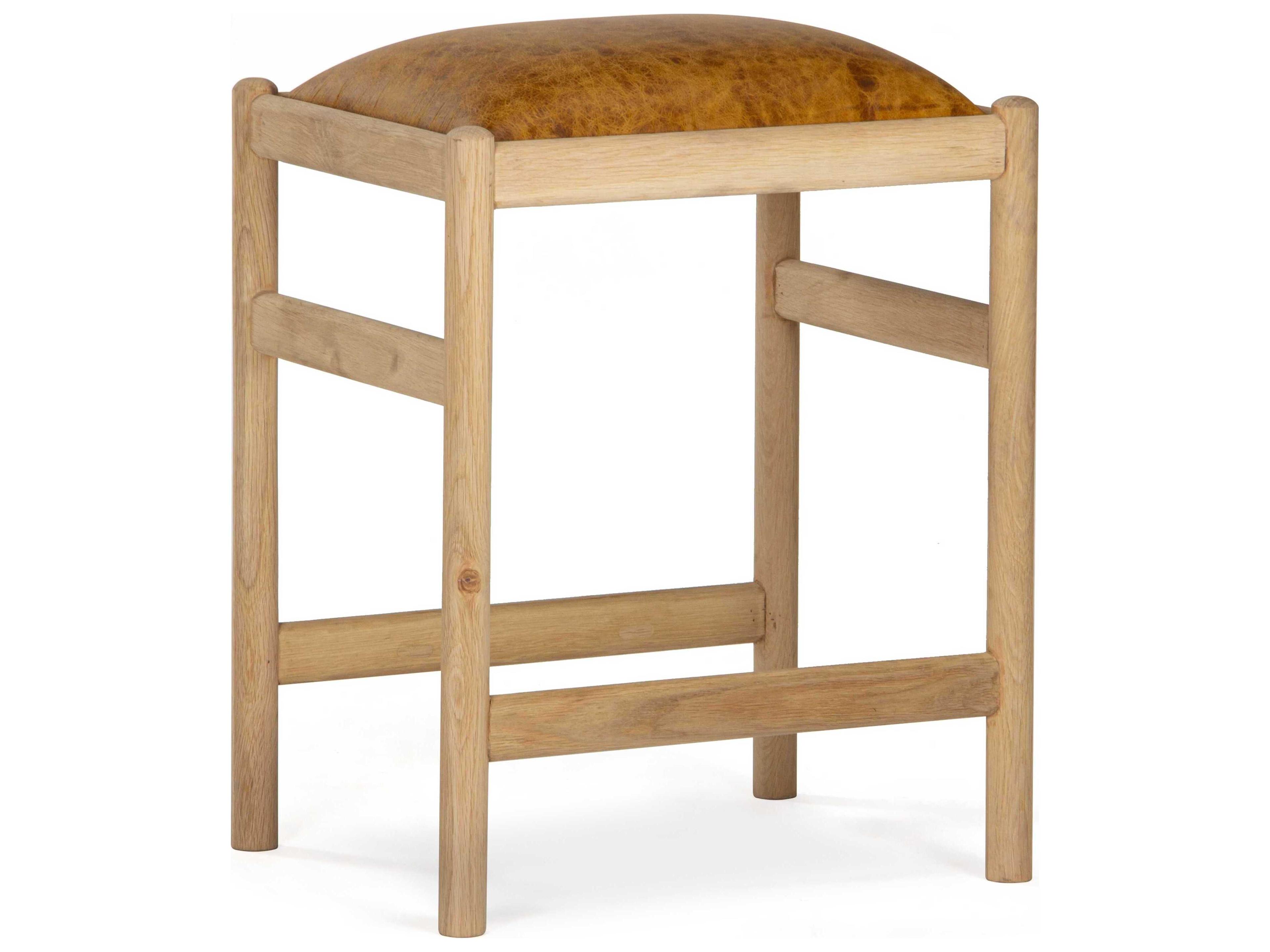 Union Home Dove Natural Leather Oak Wood Counter Stool