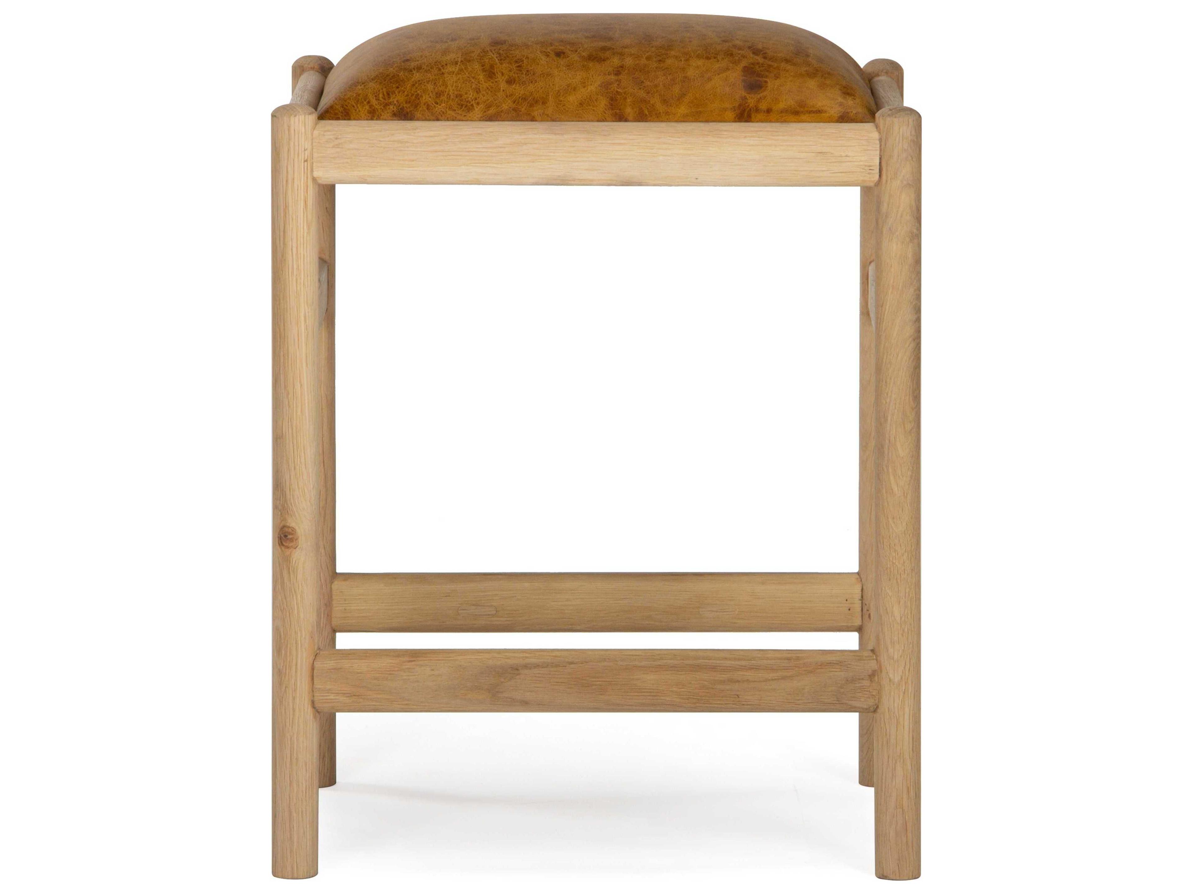 Union Home Dove Natural Leather Oak Wood Counter Stool