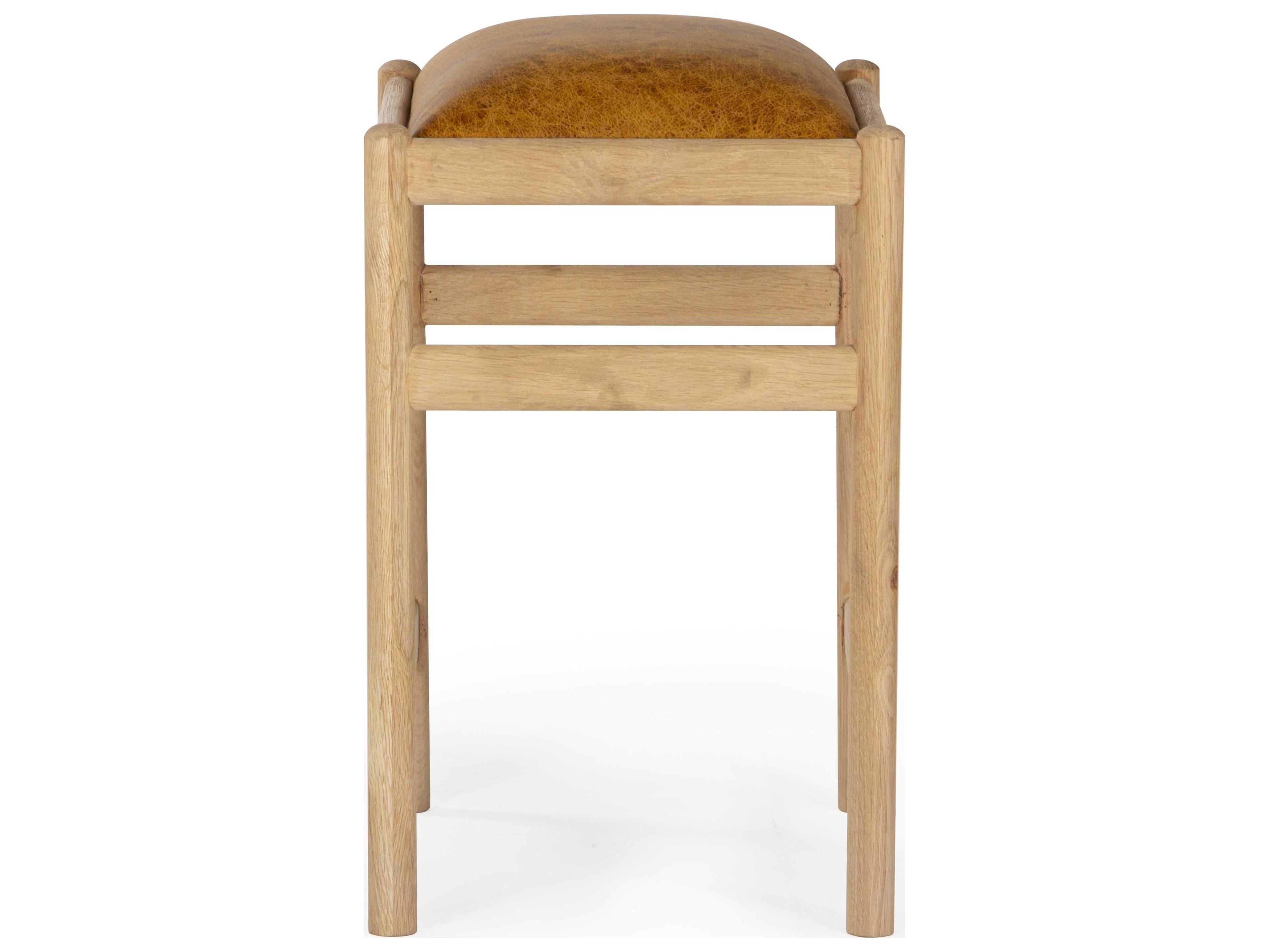 Union Home Dove Natural Leather Oak Wood Counter Stool