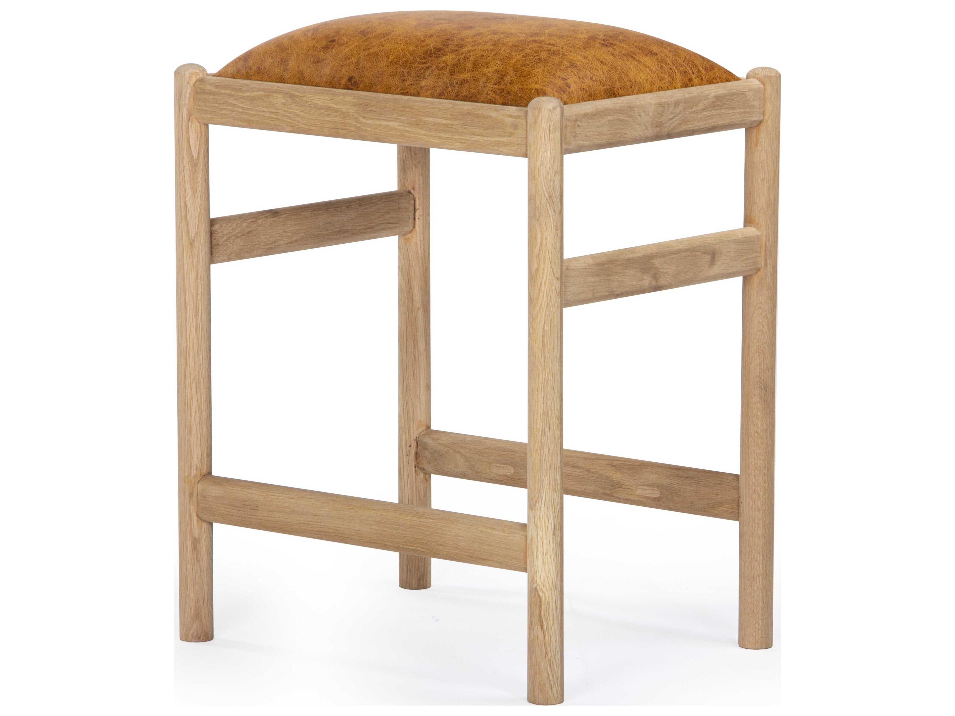 Union Home Dove Natural Leather Oak Wood Counter Stool