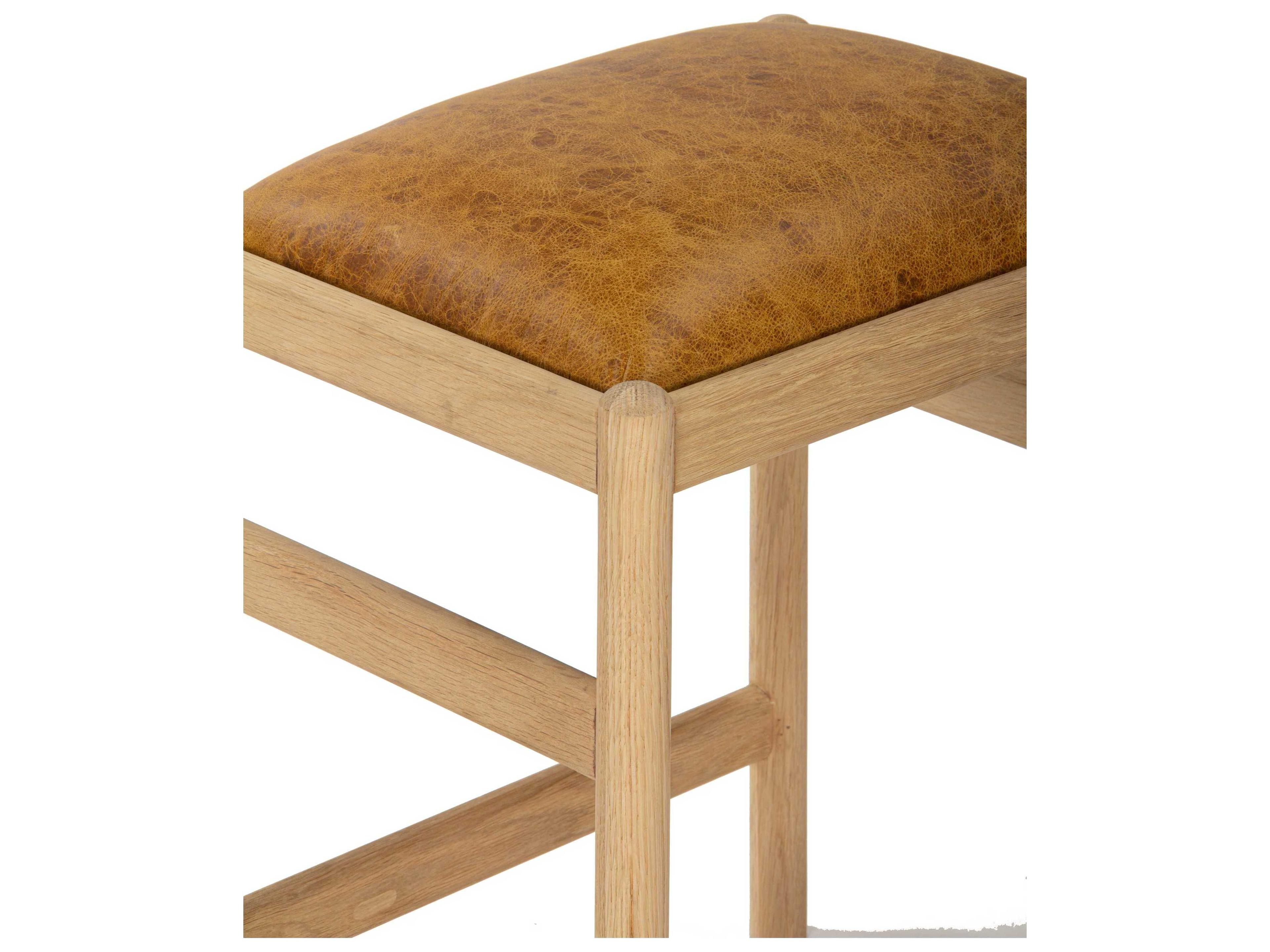 Union Home Dove Natural Leather Oak Wood Counter Stool