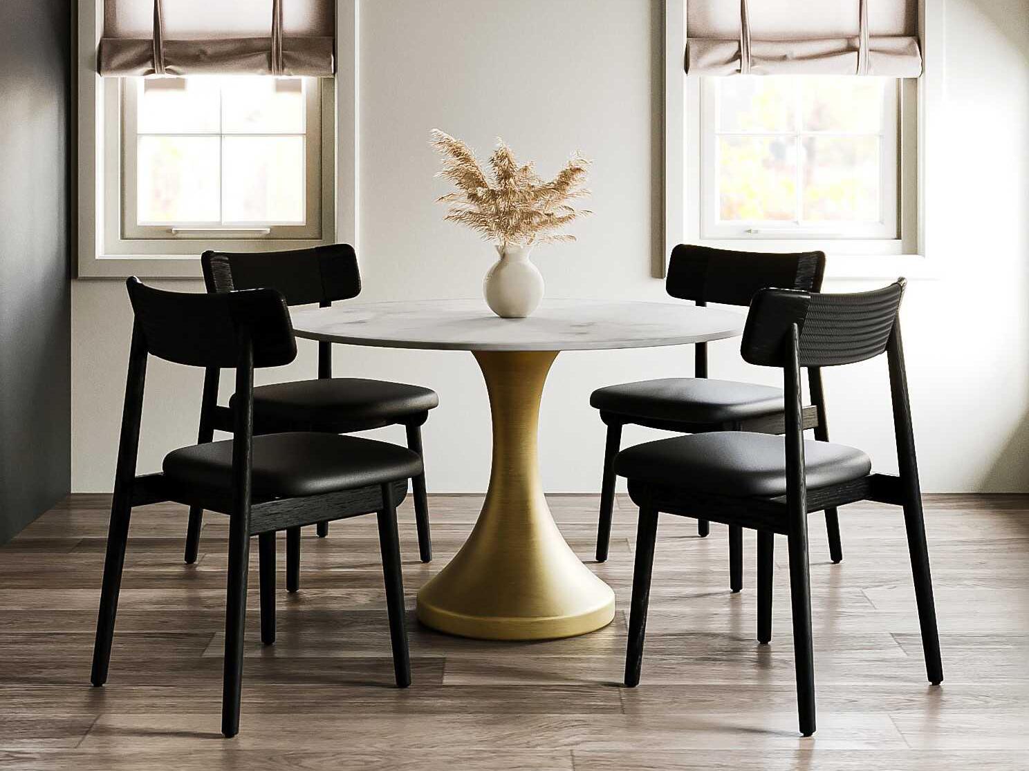 Union Home Converse Oak Wood Black Leather Armless Dining Chair Set of 2