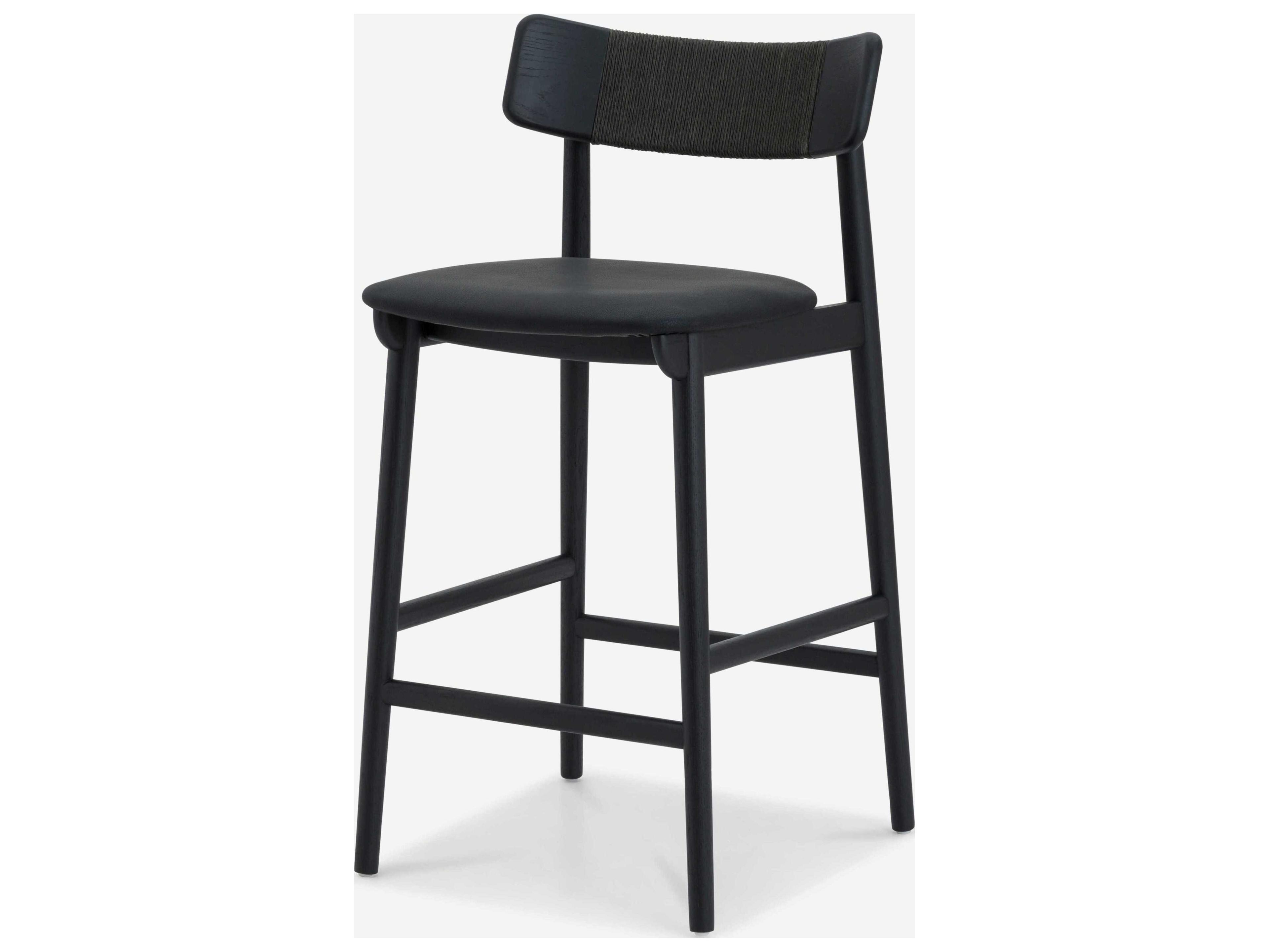 Union Home Converse Charcoal Black Leather Oak Wood Counter Stool