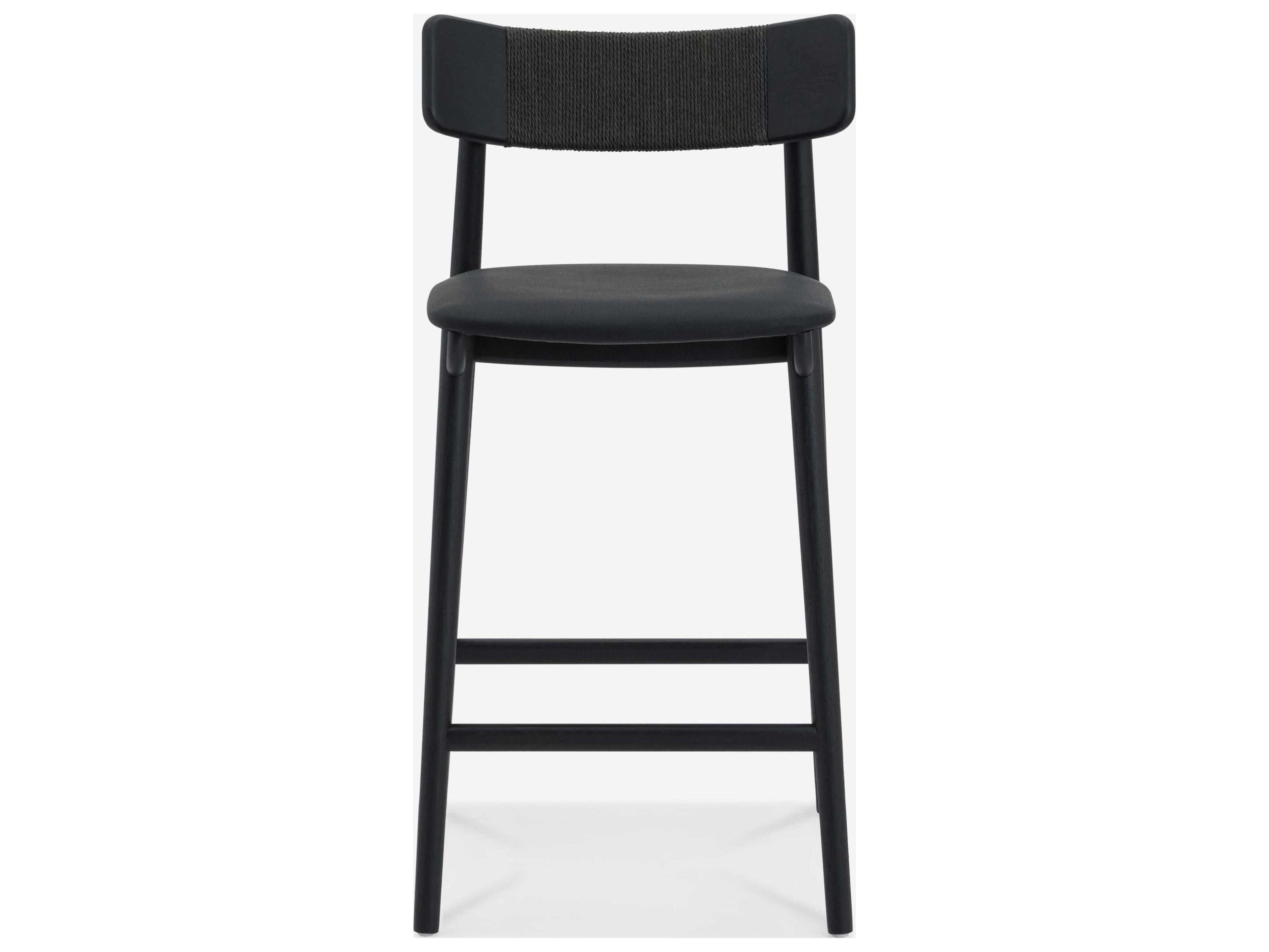 Union Home Converse Charcoal Black Leather Oak Wood Counter Stool