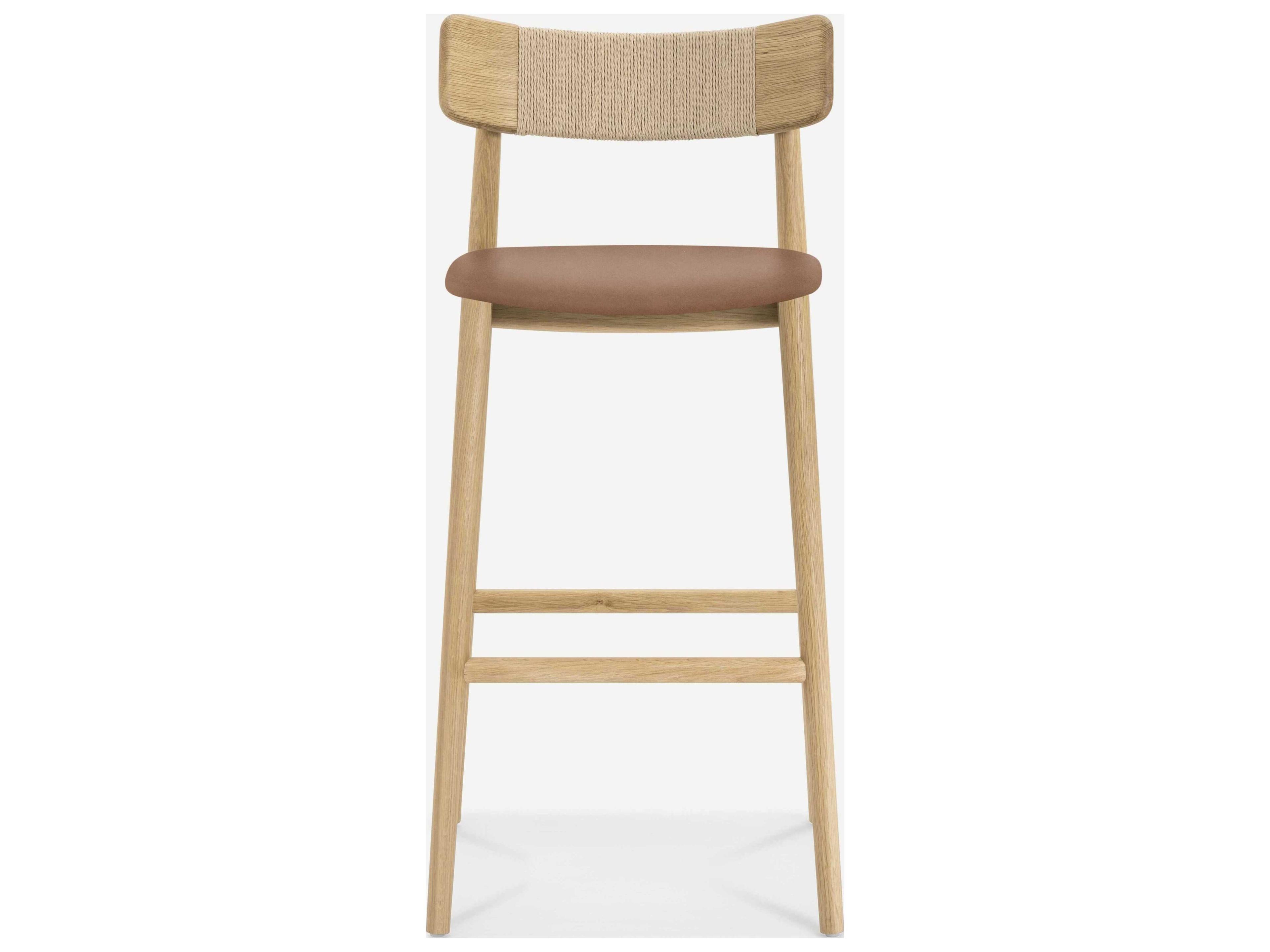 Union Home Converse Natural Cognac Leather Oak Wood Bar Stool