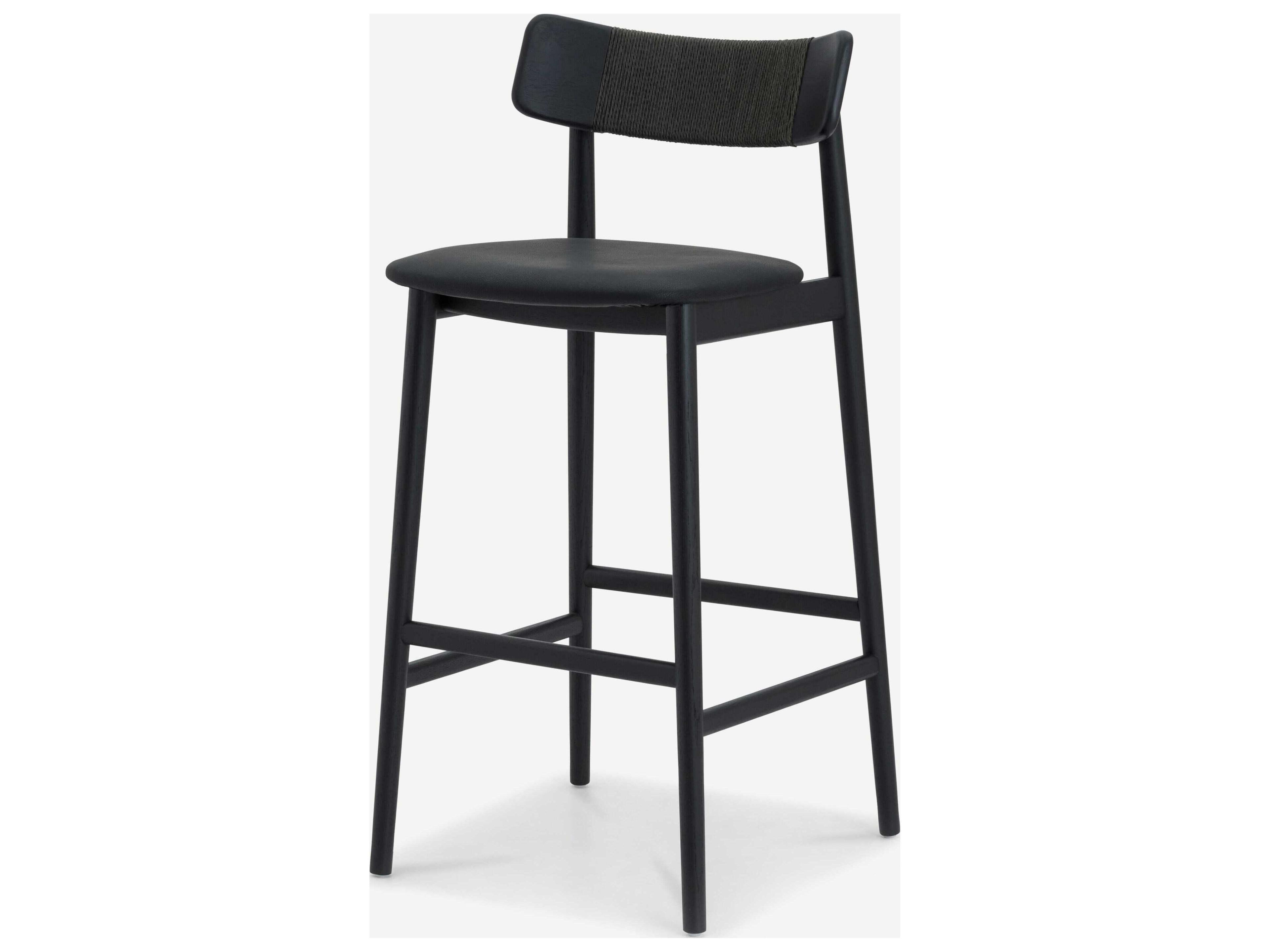 Union Home Converse Charcoal Black Leather Oak Wood Bar Stool