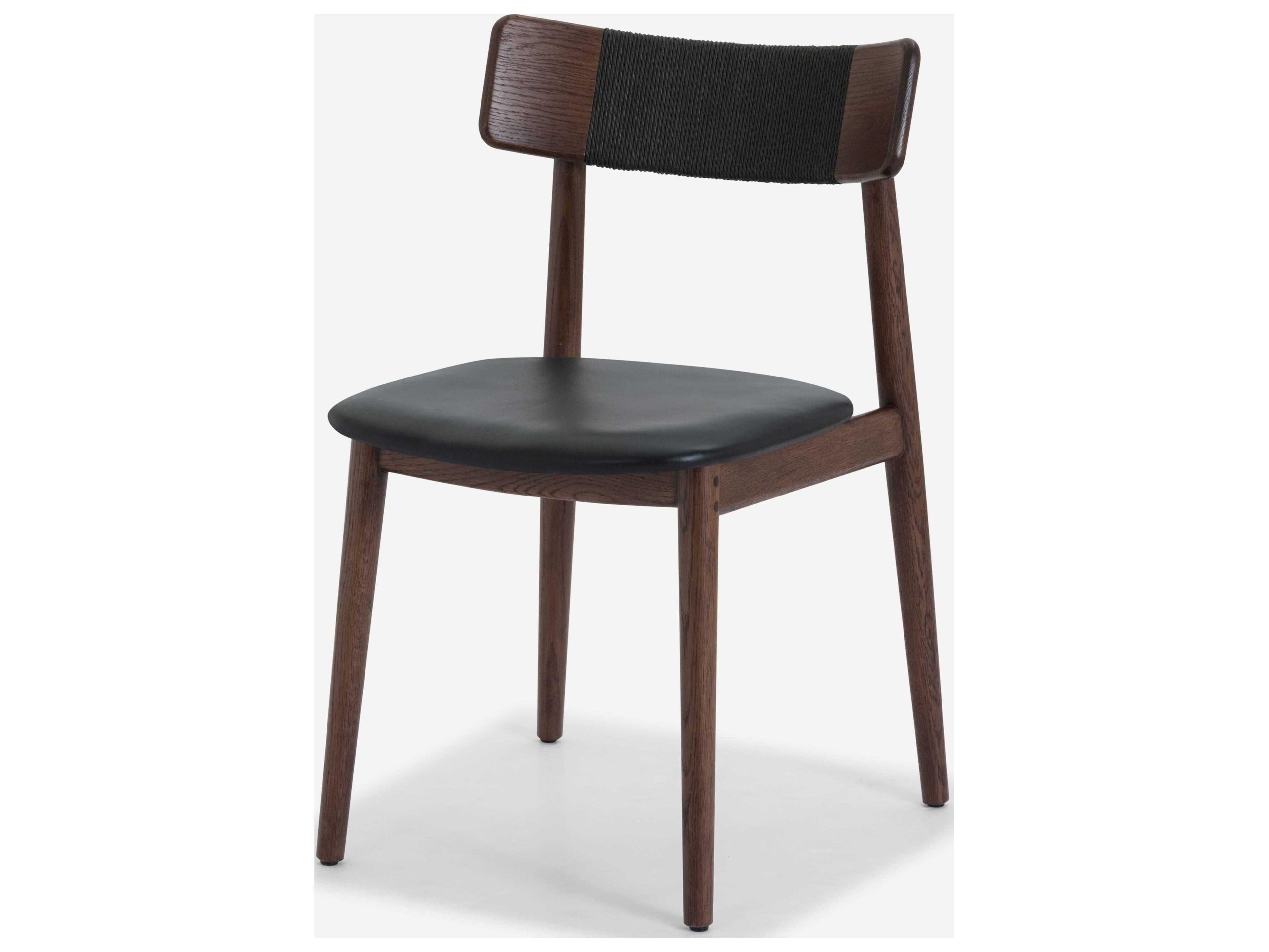 Union Home Converse Oak Wood Brown Leather Armless Dining Chair Set of 2