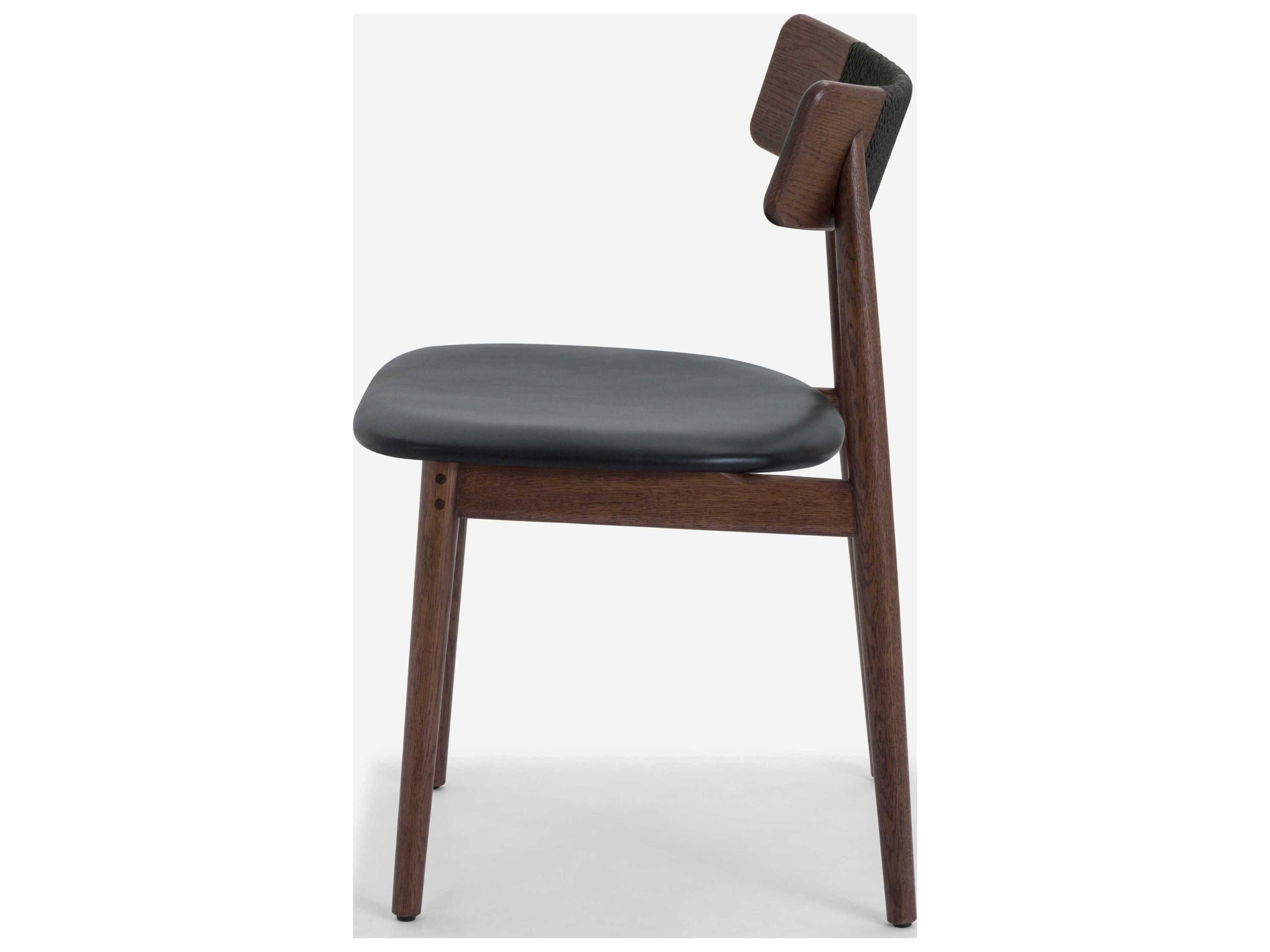 Union Home Converse Oak Wood Brown Leather Armless Dining Chair Set of 2