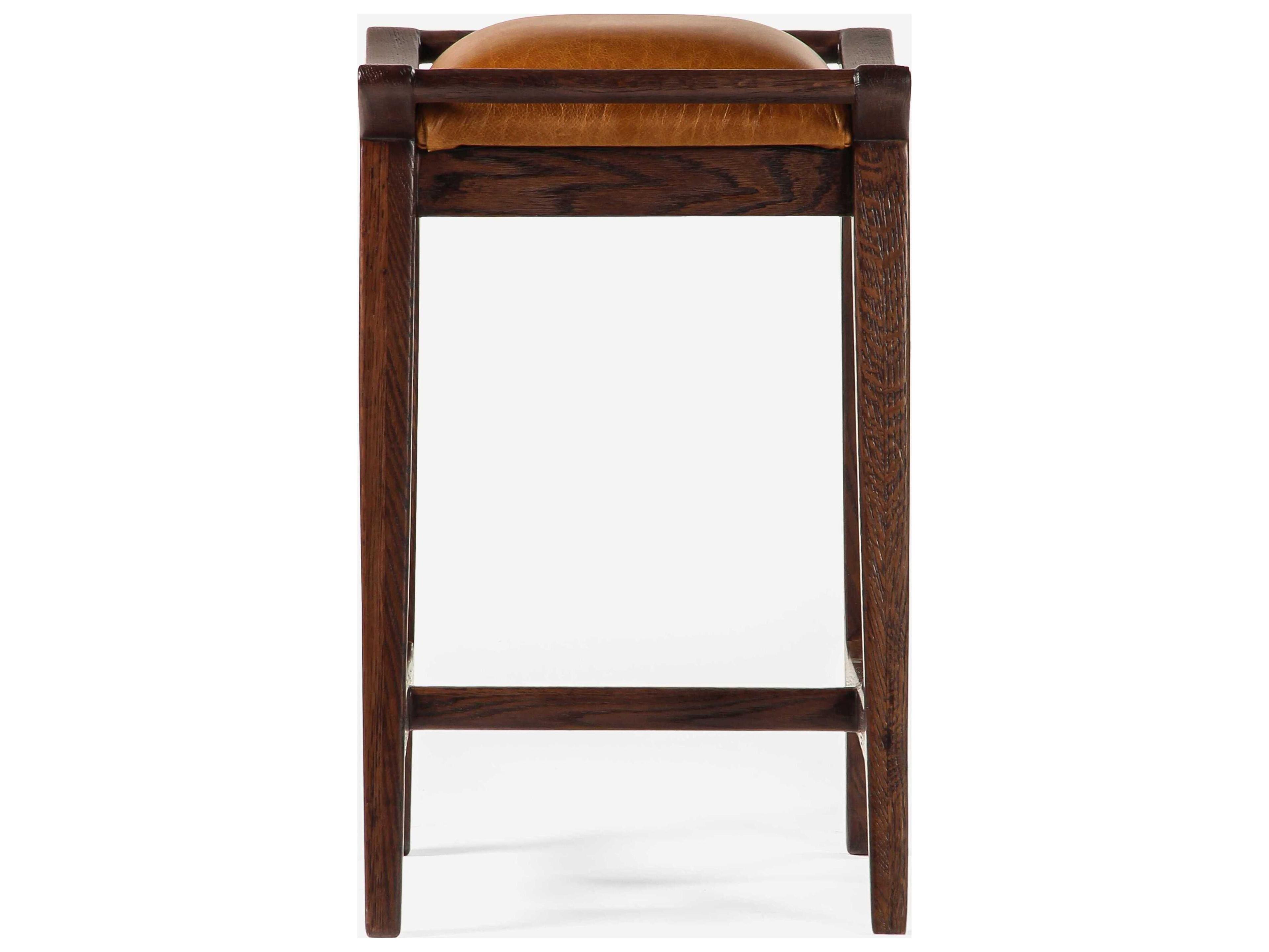 Union Home Porter Mud Brown Leather Oak Wood Counter Stool