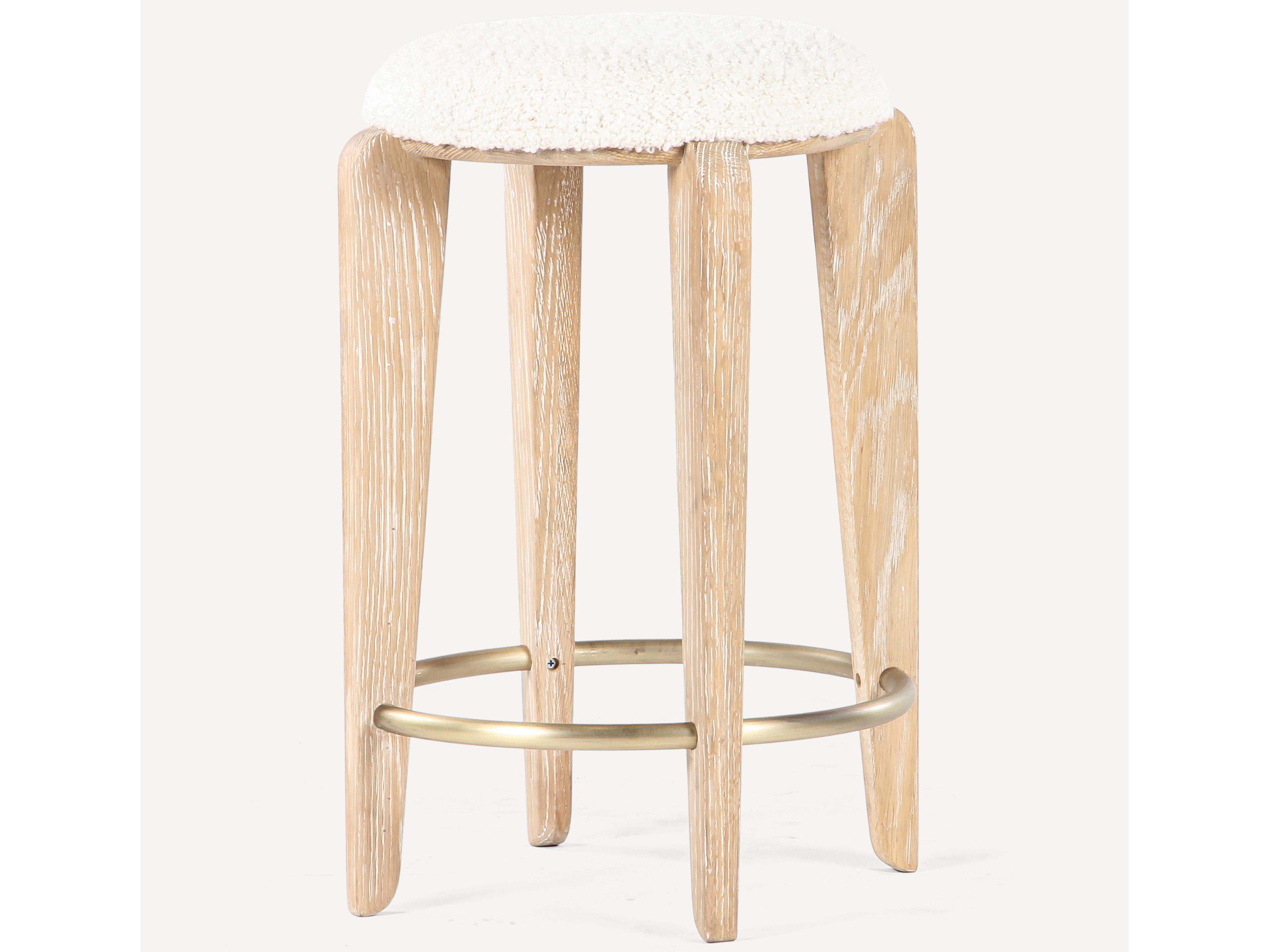 Union Home Quattro Cerused Oak Champagne Brass Upholstered Wood Counter Stool