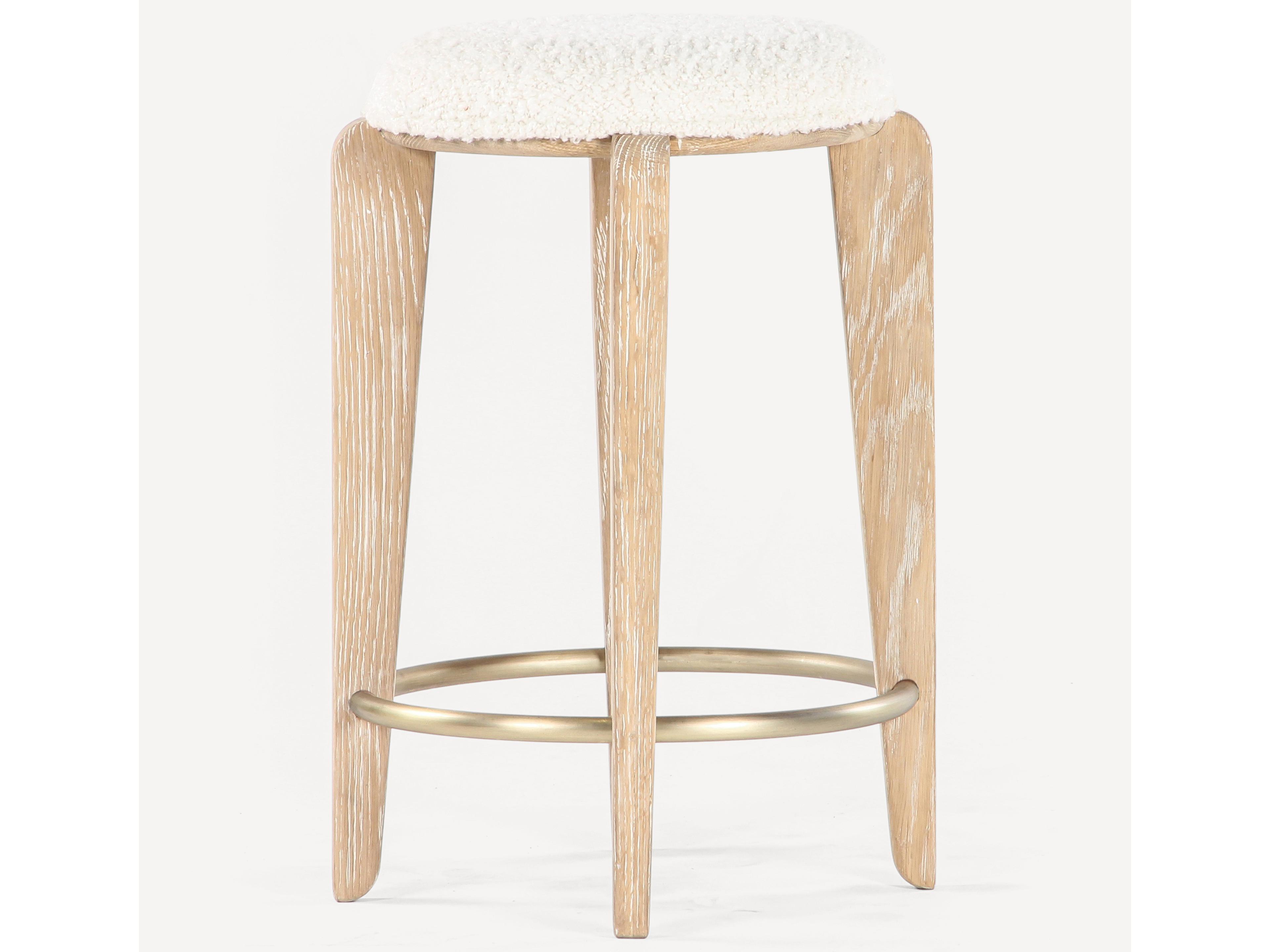 Union Home Quattro Cerused Oak Champagne Brass Upholstered Wood Counter Stool