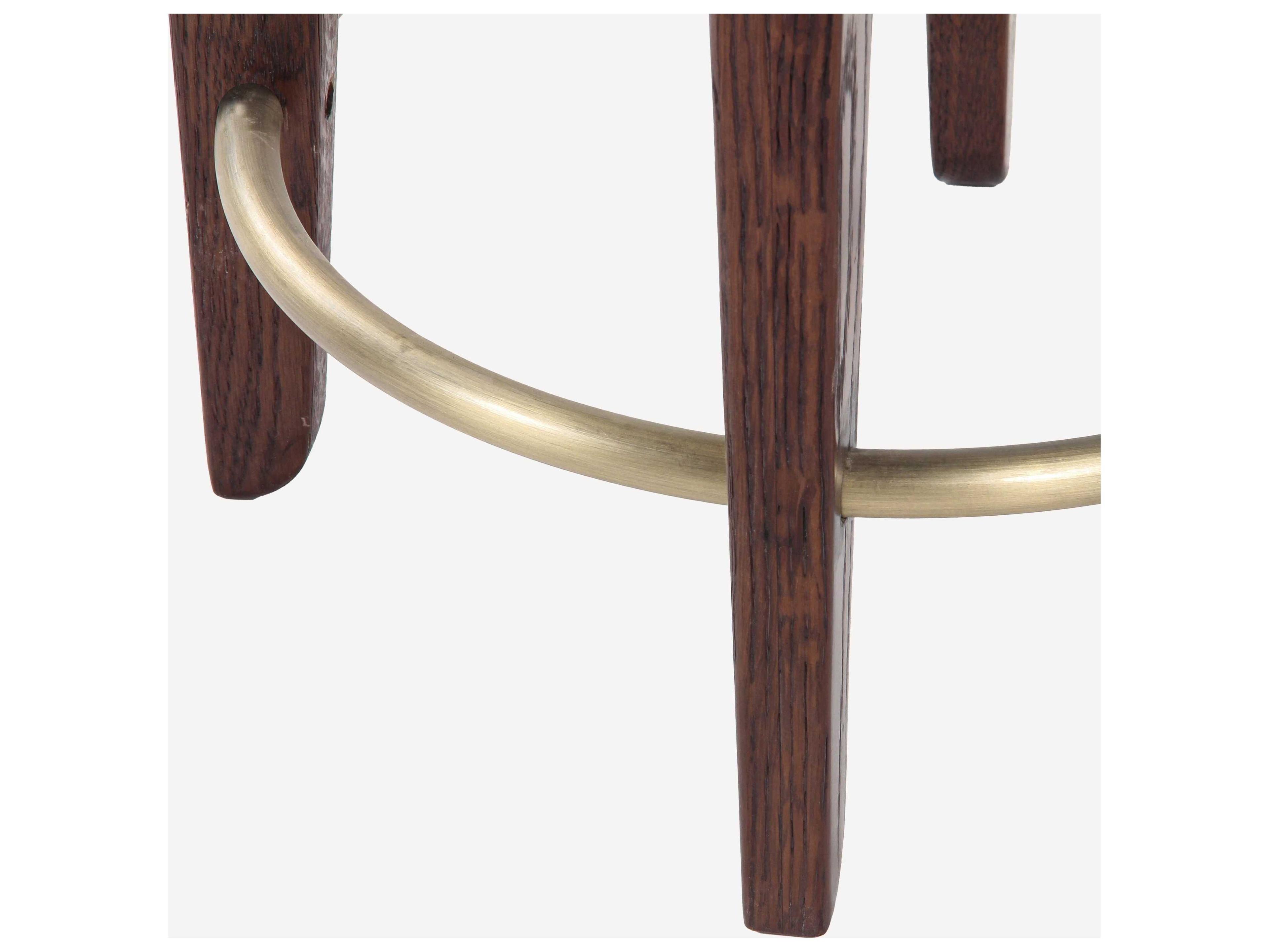 Union Home Quattro Mud Brown Champagne Brass Leather Oak Wood Counter Stool