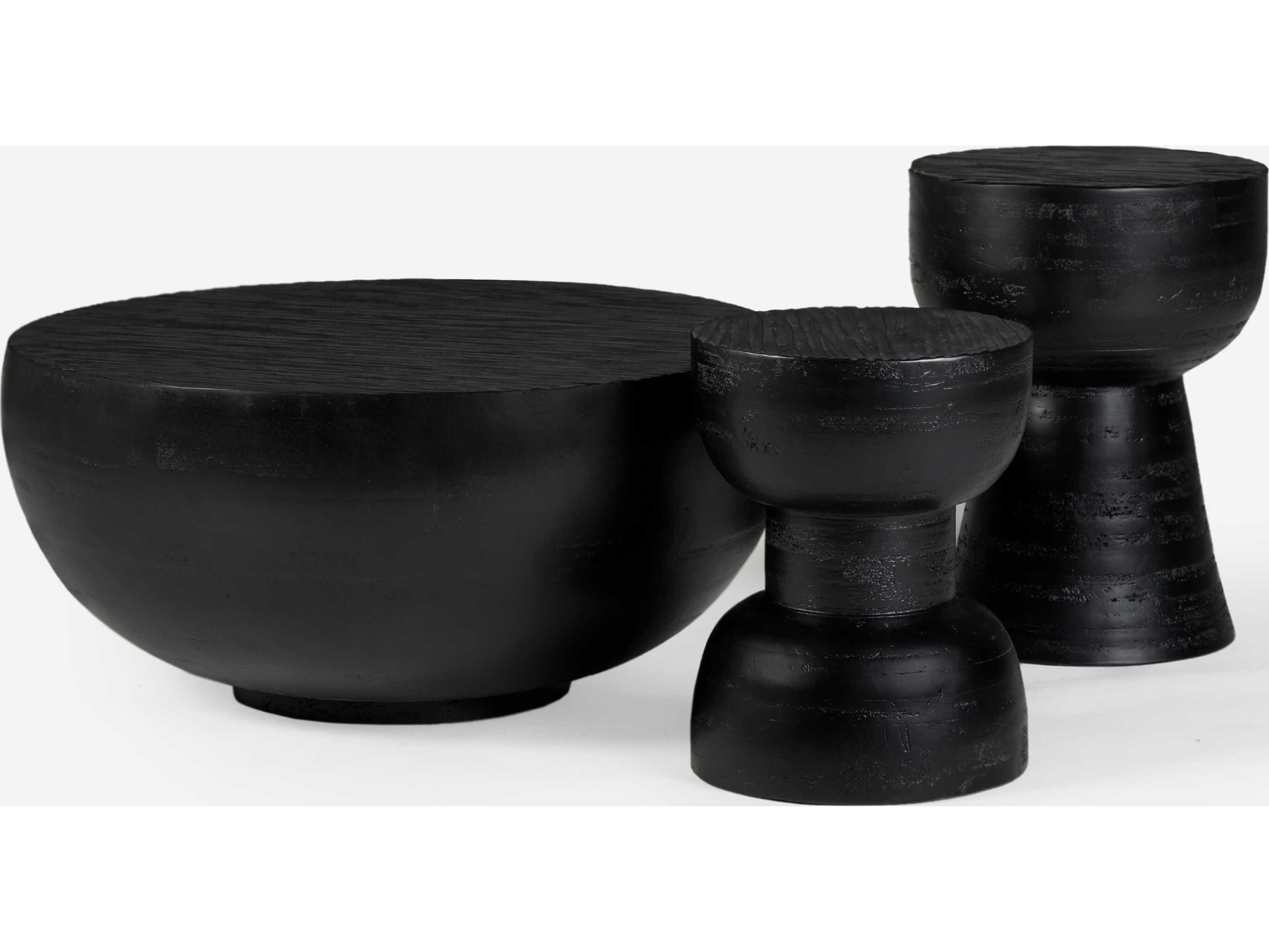 Union Home Hewn Round Wood Charcoal Coffee Table