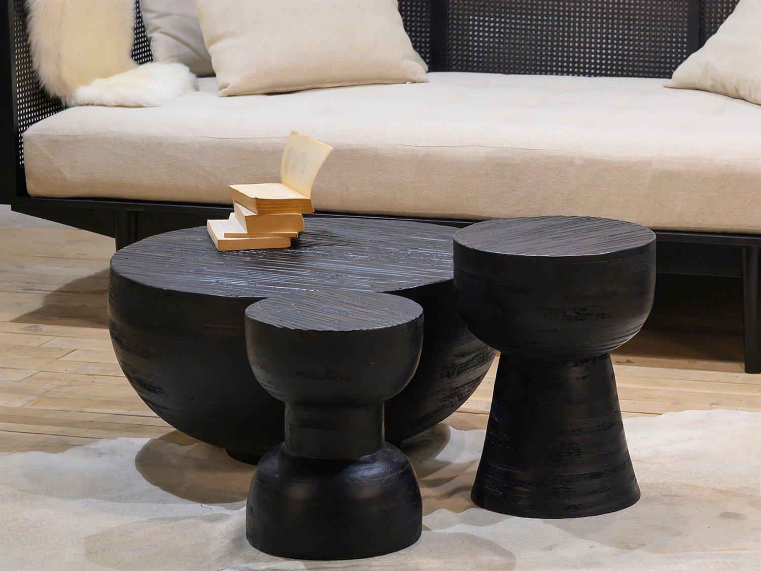 Union Home Hewn Round Wood Charcoal Coffee Table