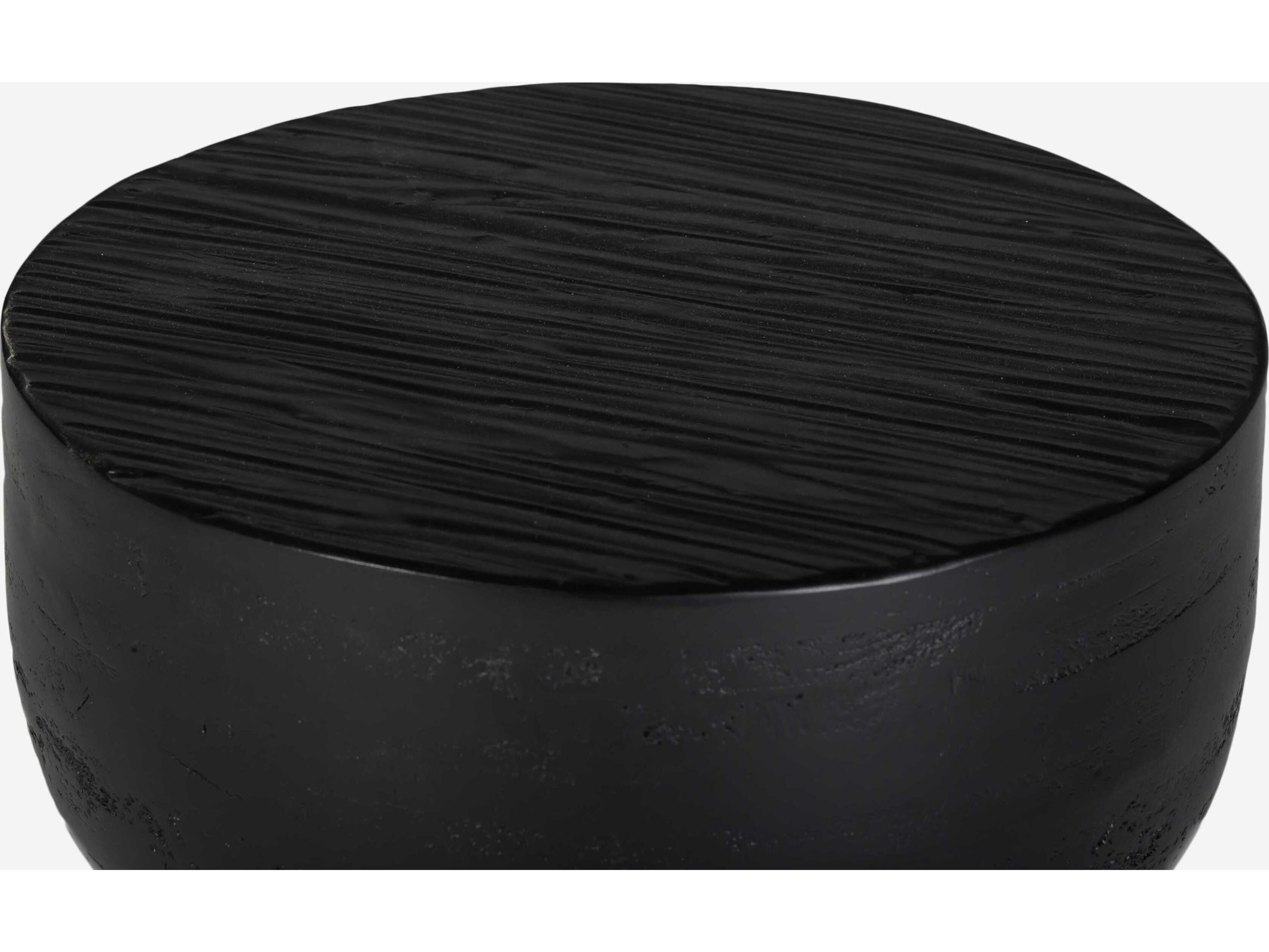 Union Home Hewn Round Wood Charcoal End Table