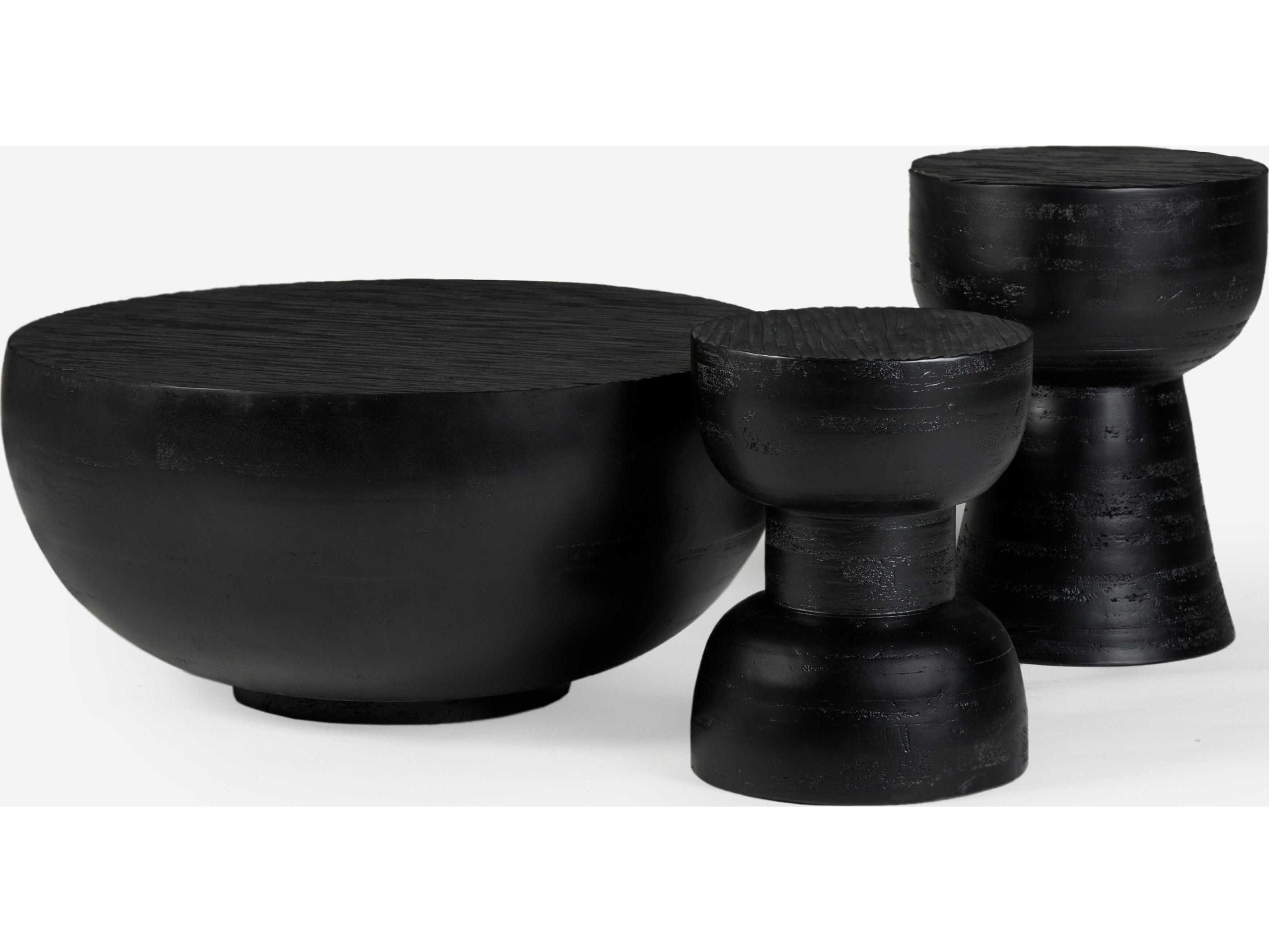 Union Home Hewn Round Wood Charcoal End Table