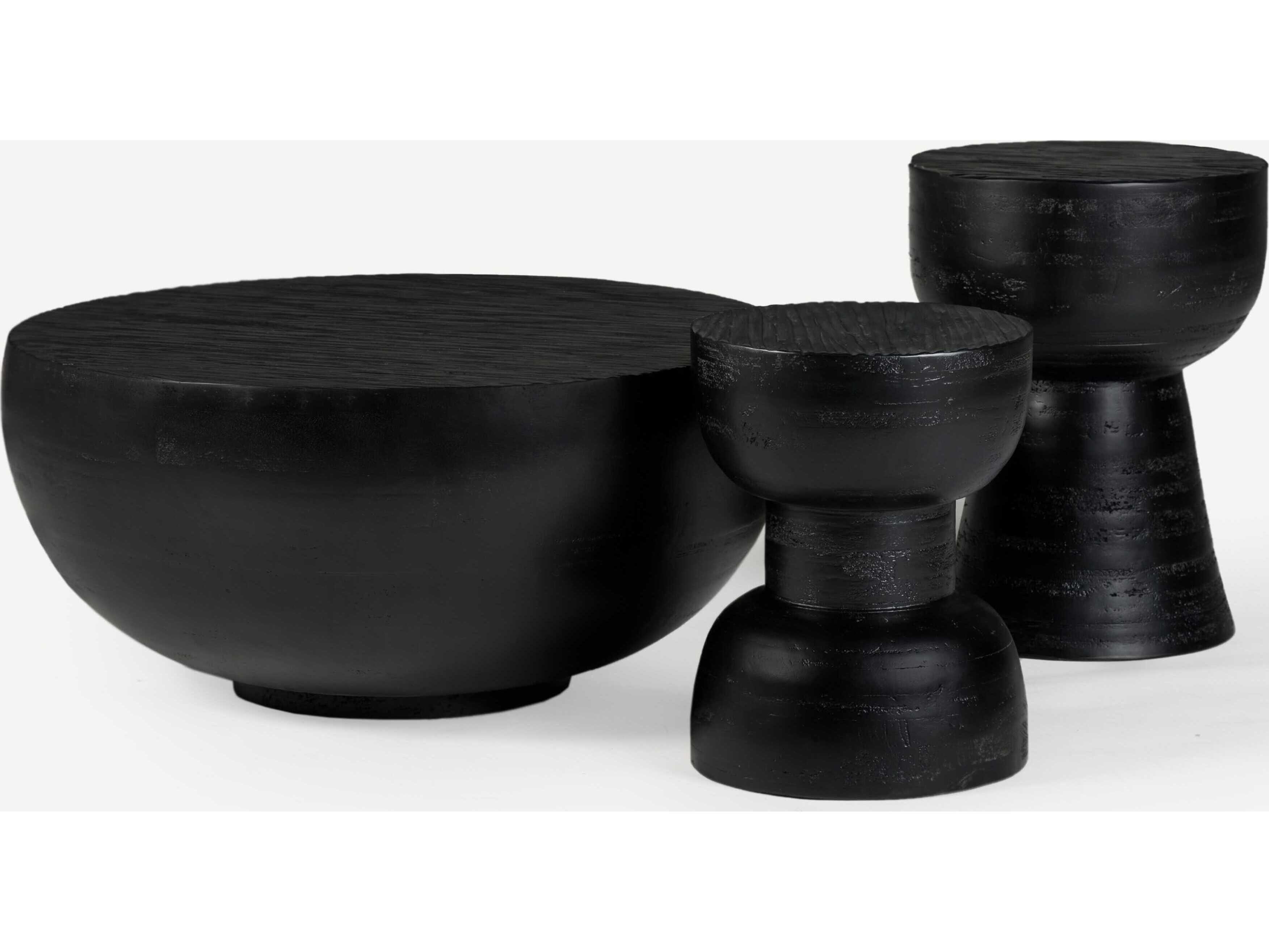 Union Home Hewn Round Wood Charcoal Coffee Table