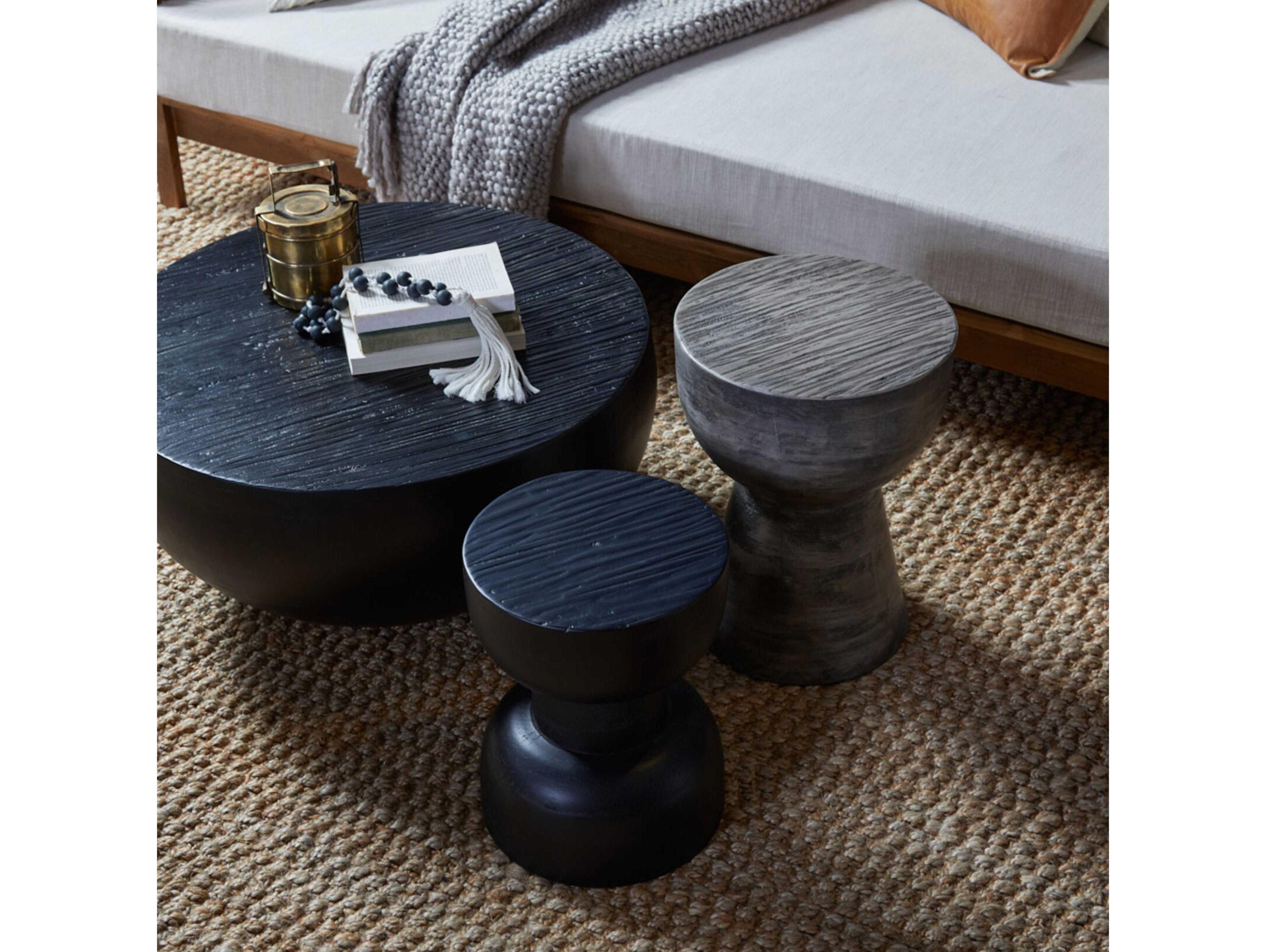 Union Home Hewn Round Wood Charcoal Coffee Table