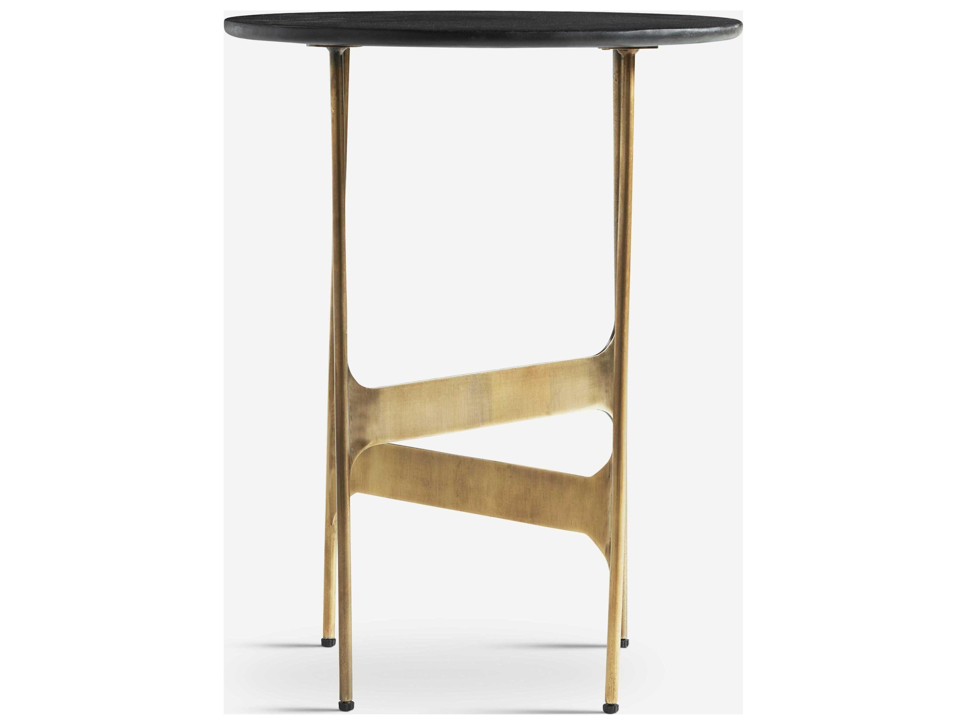 Union Home Constellation Round Wood Charcoal And Antique Brass End Table