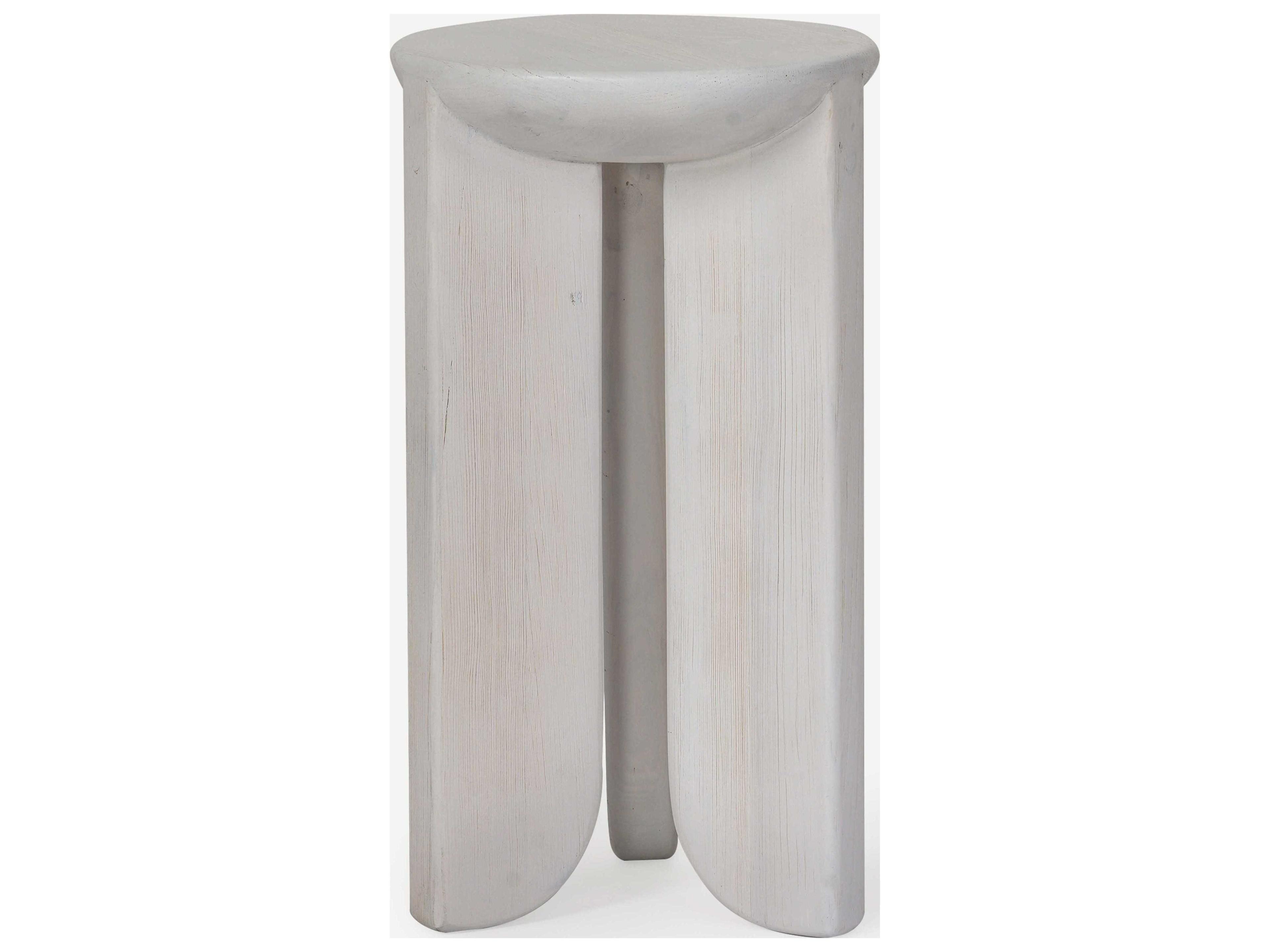 Union Home Hemi Round Wood White Wash End Table
