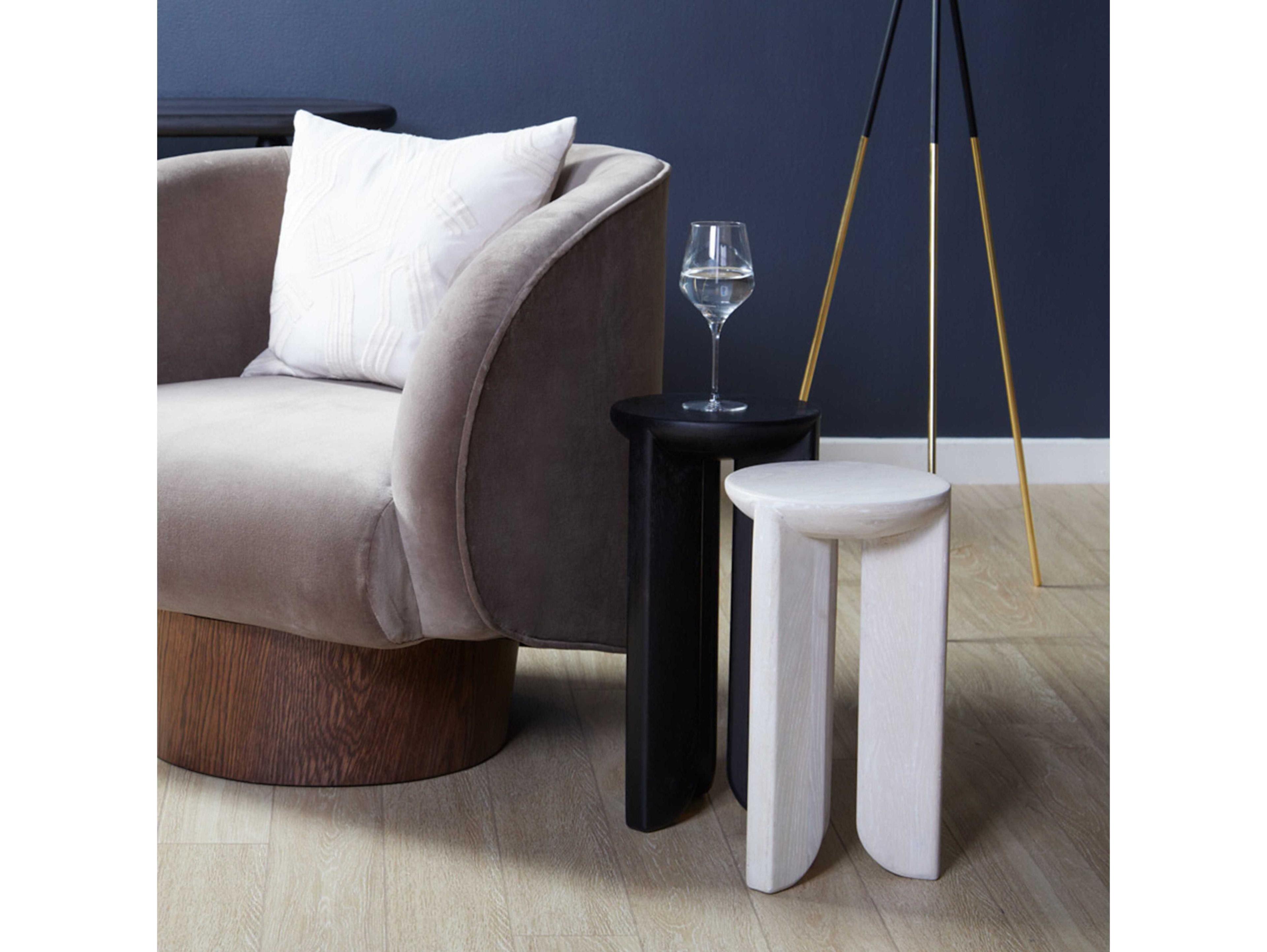 Union Home Hemi Round Wood White Wash End Table