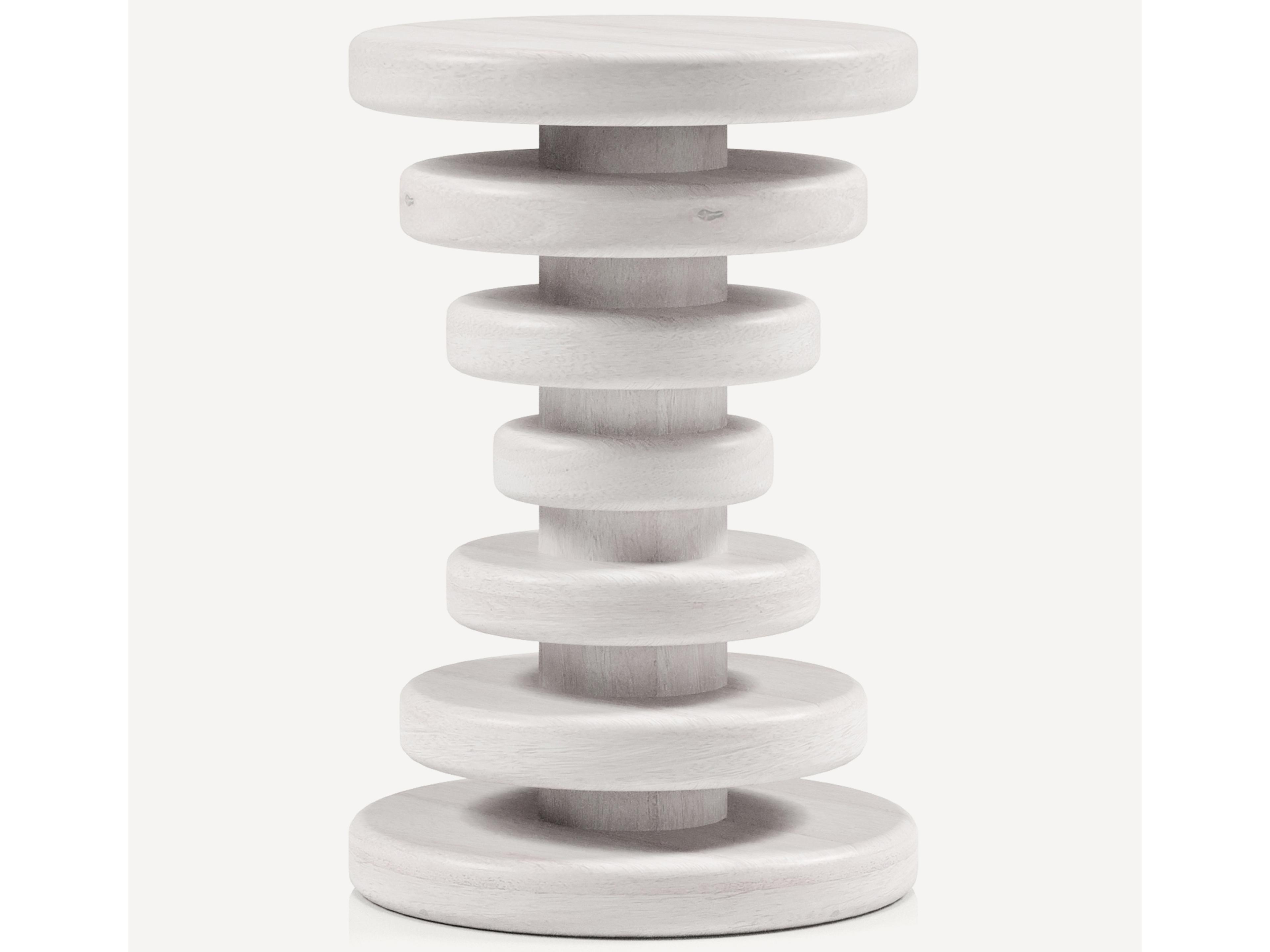 Union Home Strata Round Wood White Wash End Table