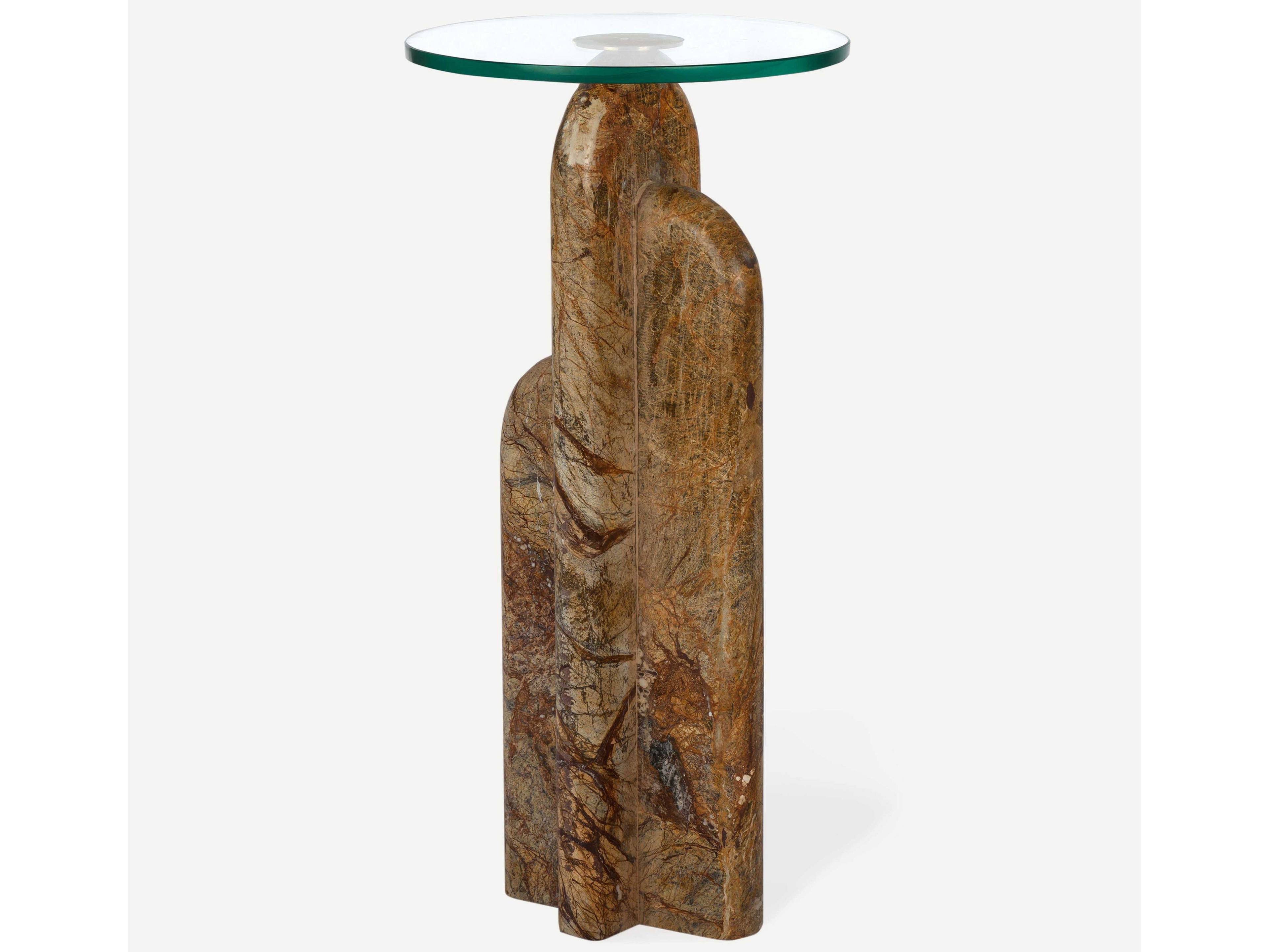 Union Home Archway Round Glass Hand Polished Natural Brown End Table