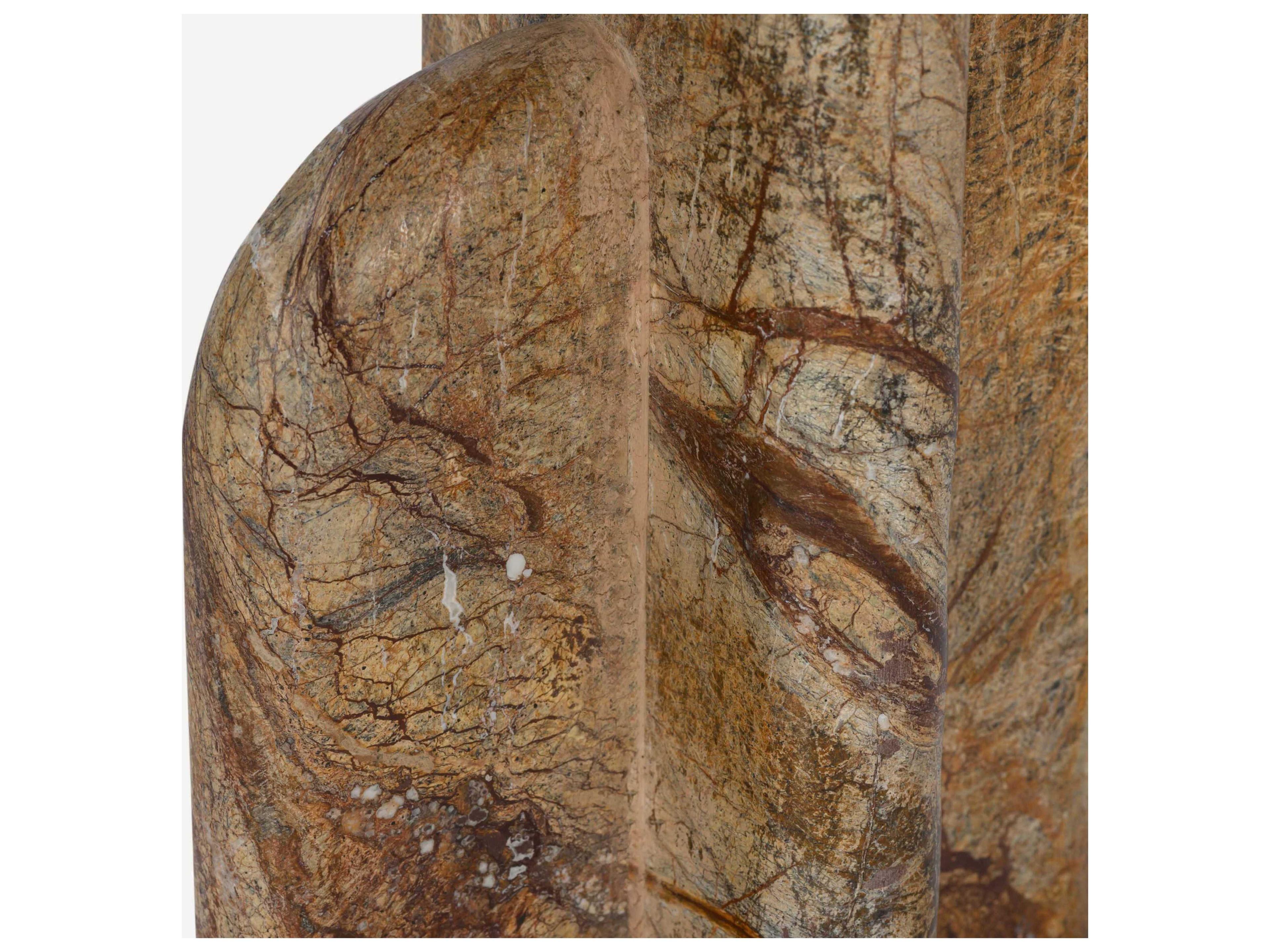 Union Home Archway Round Glass Hand Polished Natural Brown End Table