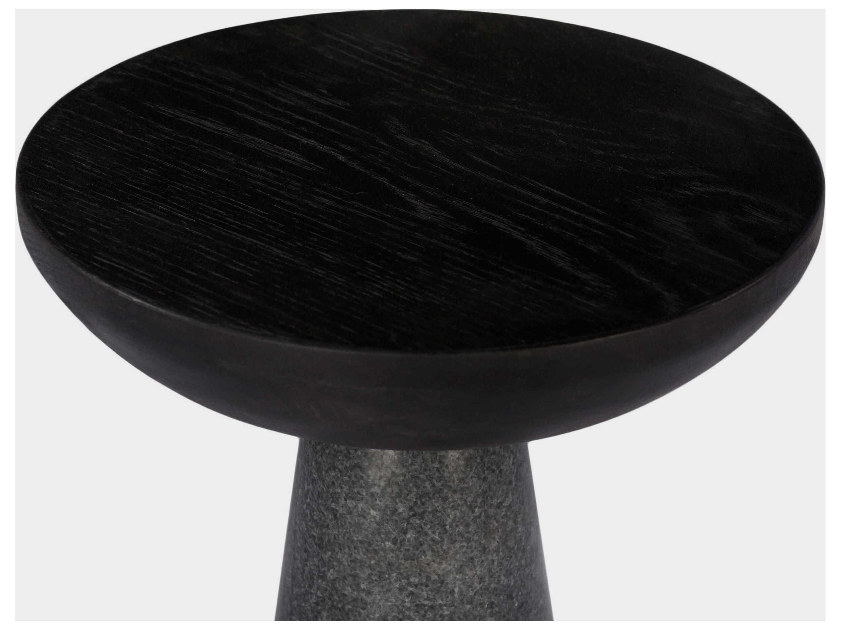 Union Home Twin Round Wood Hand Polished Natural Charcoal End Table