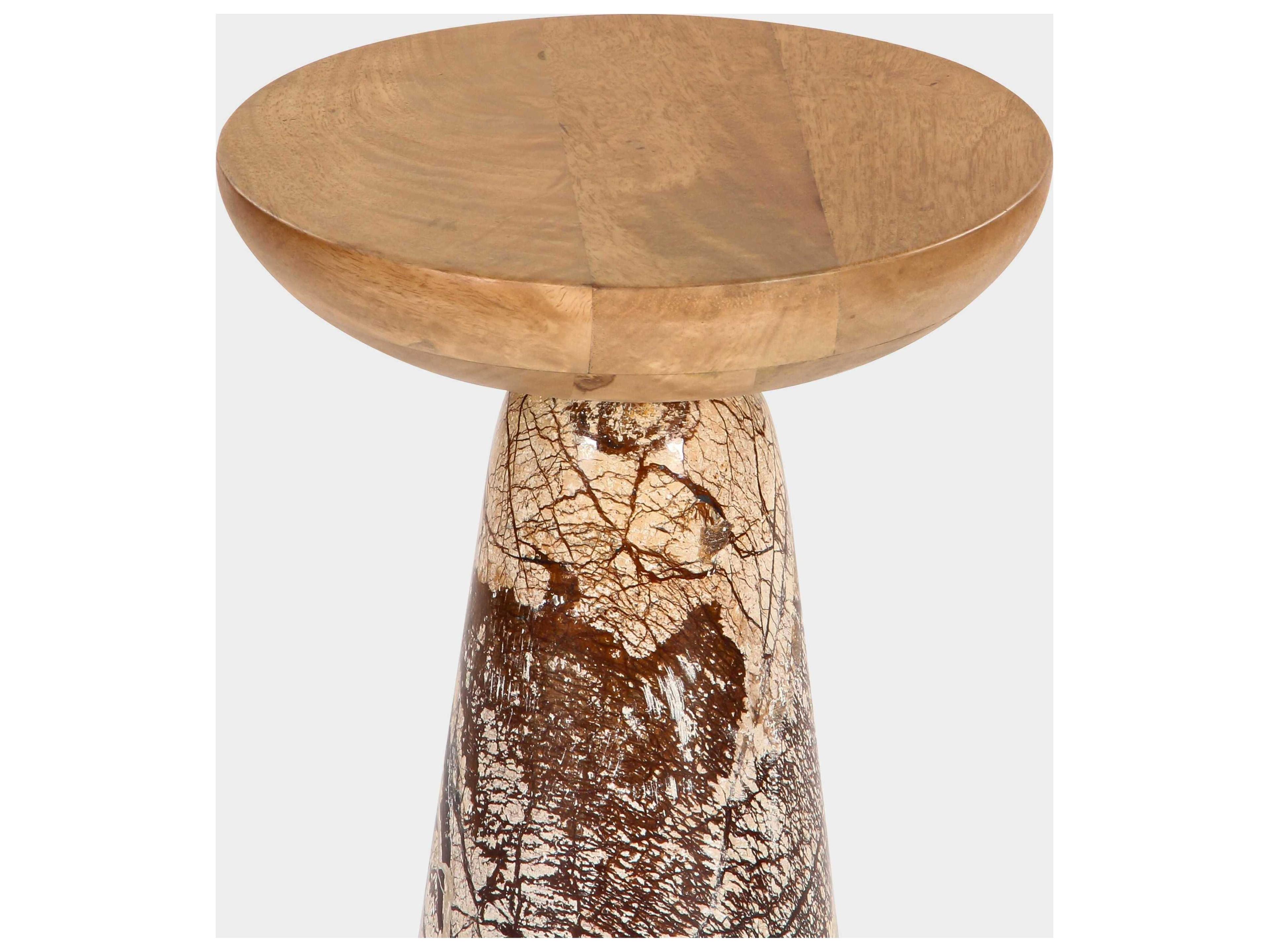 Union Home Twin Round Wood Hand Polished Natural End Table