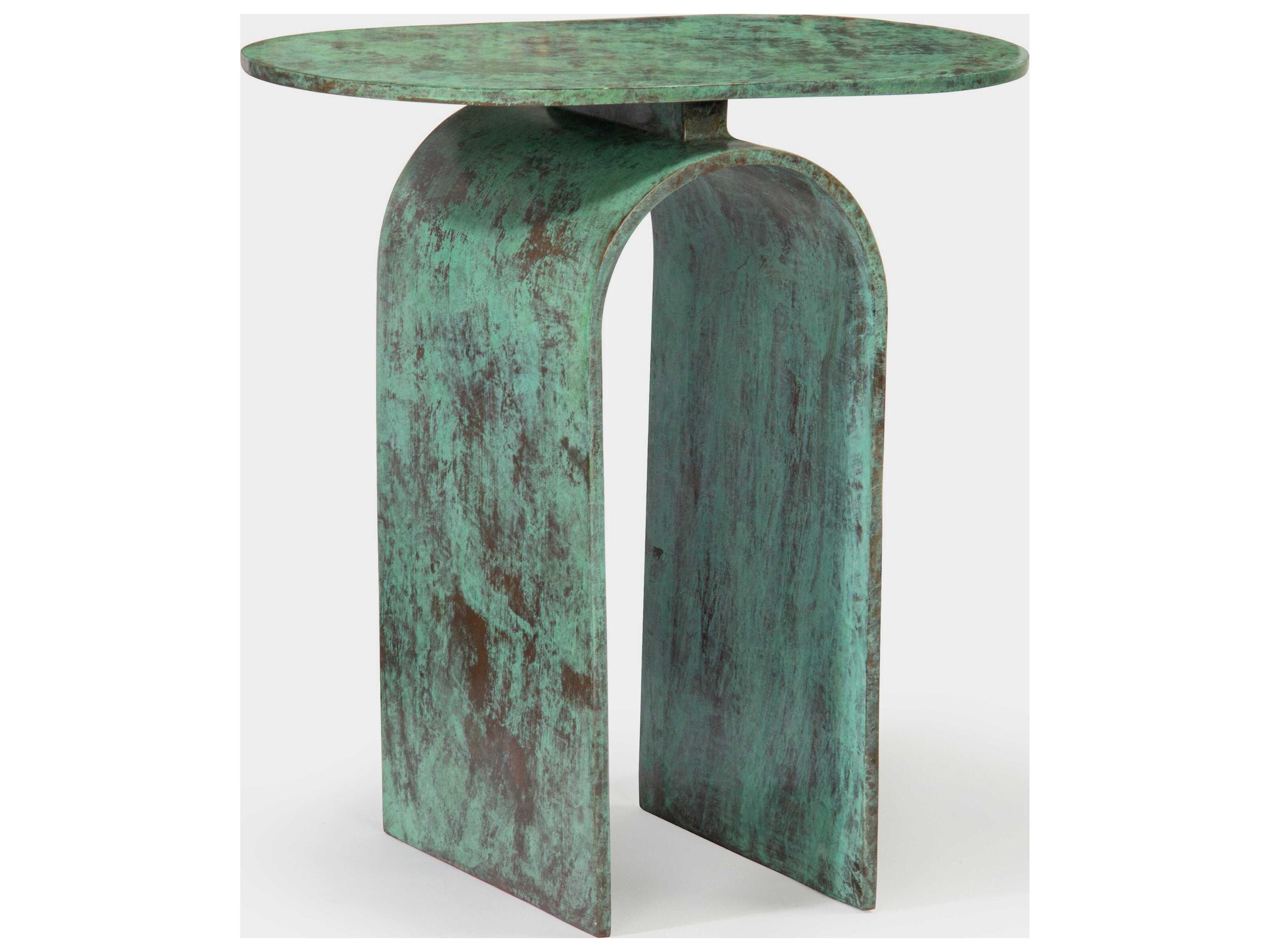 Union Home Vault Oval Metal Green Patina End Table