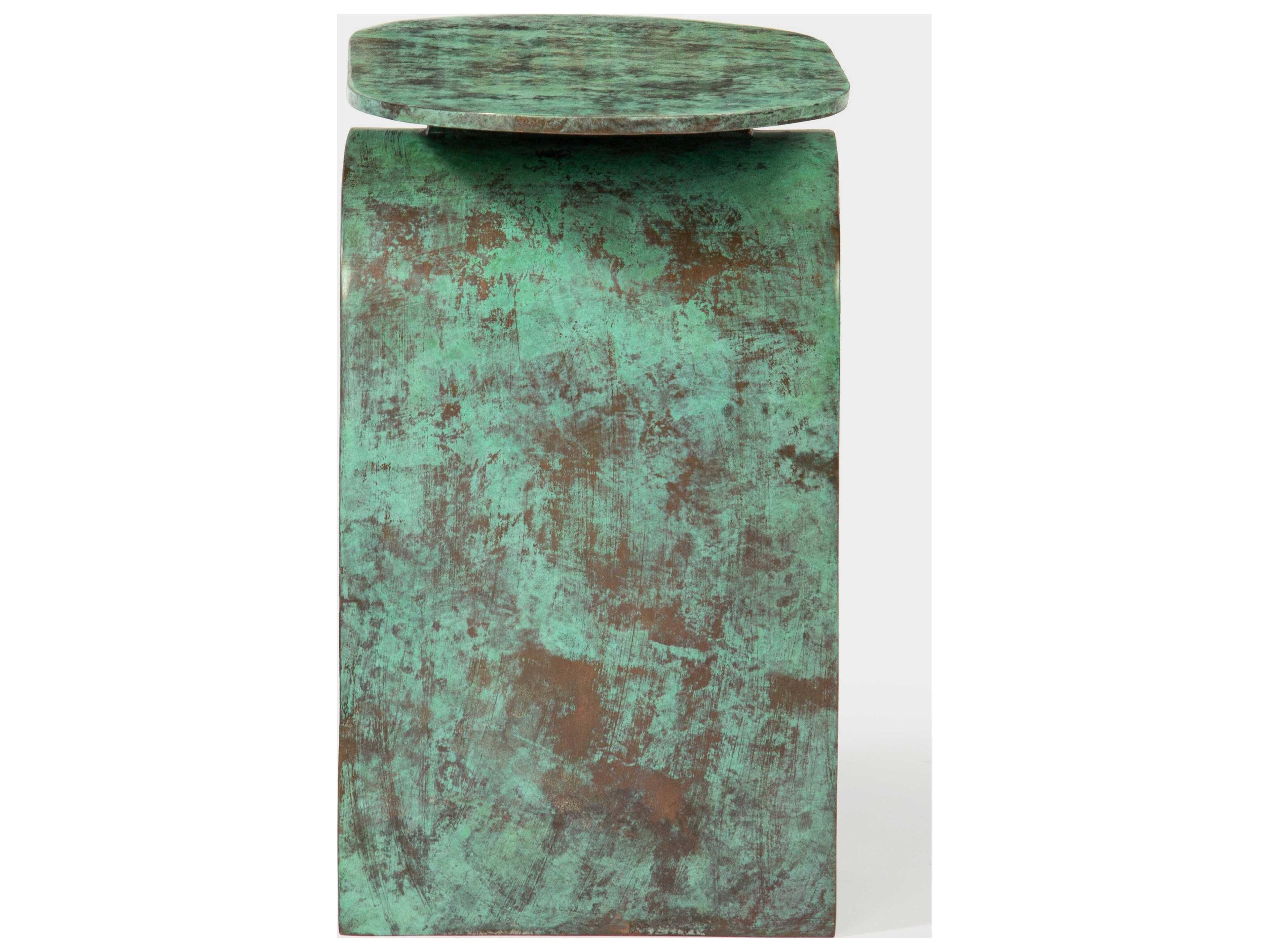 Union Home Vault Oval Metal Green Patina End Table